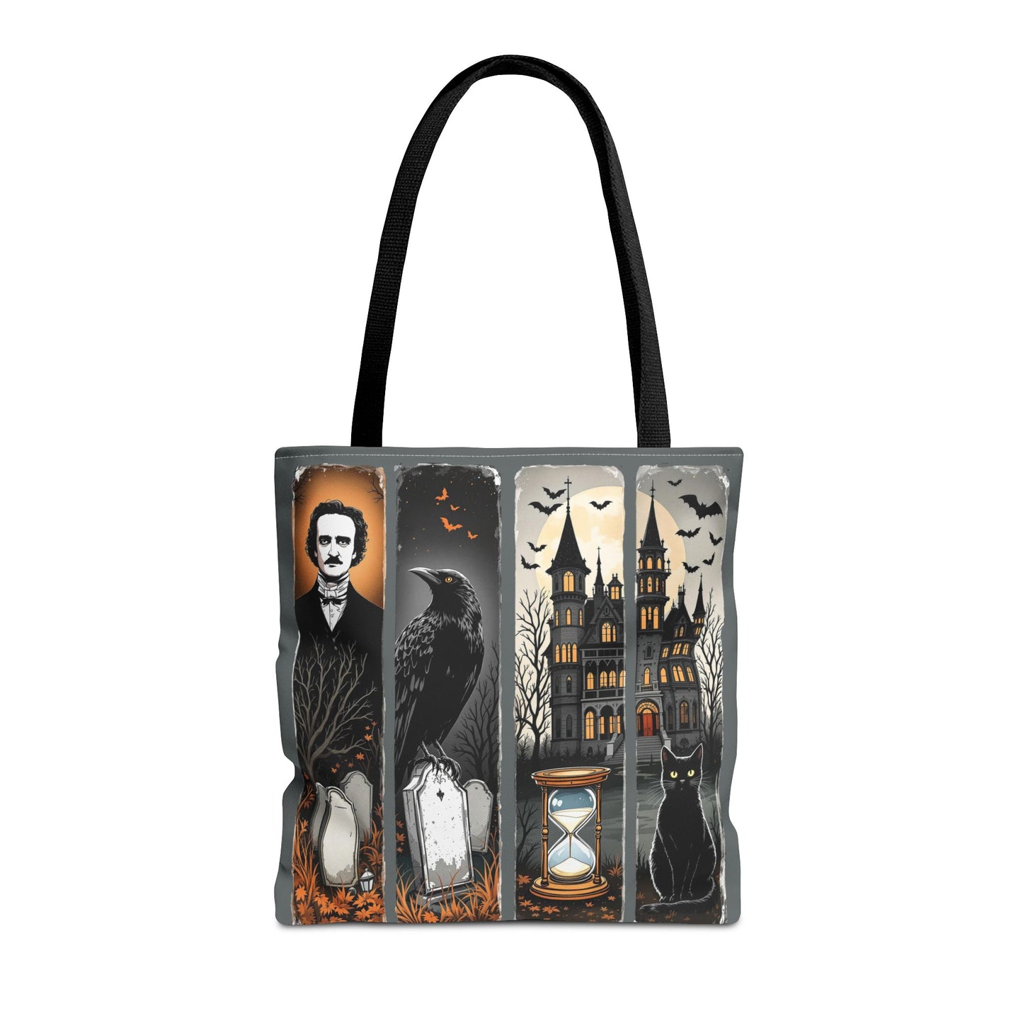 Edgar Allan Poe Tote Bag Gothic Literary Gift for Book Lover Dark Academia Macabre Accessory Halloween Tote Fall School Bag for Poetember Bags Printify 16" × 16'' Black