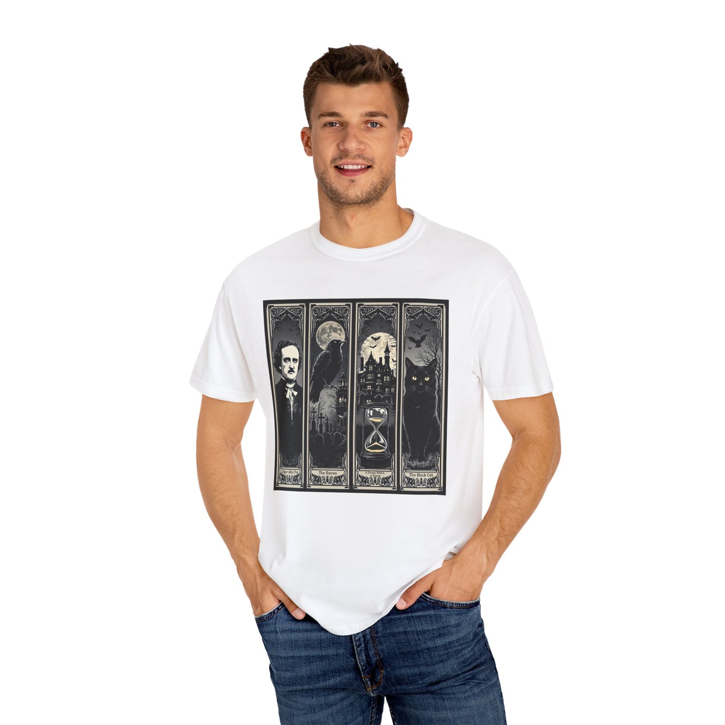 Edgar Allan Poe T-Shirt Gothic Graphic Tee The Raven Nevermore Quote Horror Literature Shirt Dark Academia Aesthetic Halloween Party Gift T-Shirt Printify