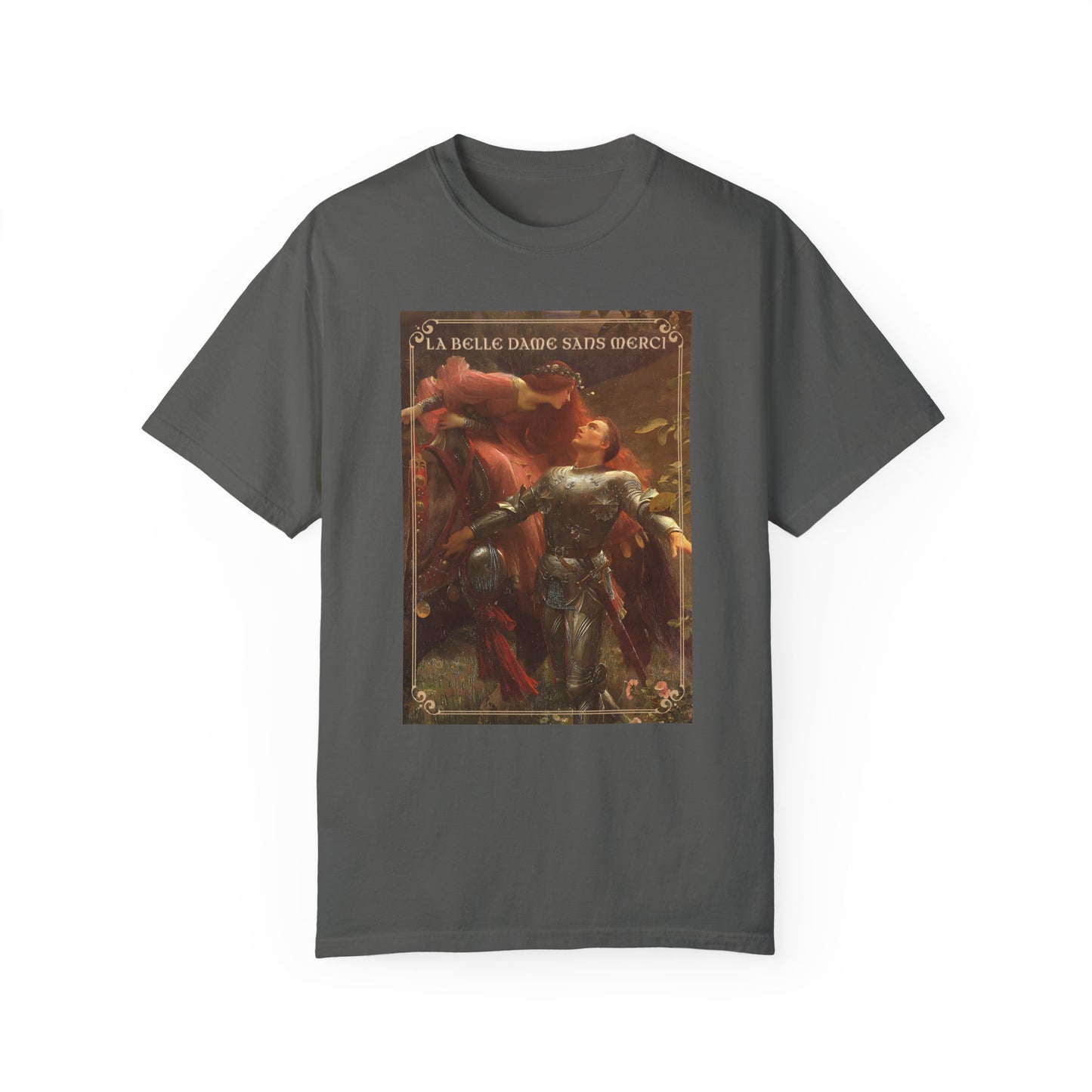 La Belle Dame Sans Merci Print T-Shirt Renaissance Renfaire Theme Merch Perfect Comfortable Medieval Festival Shirt Art History Lover Gift T-Shirt Printify Pepper S