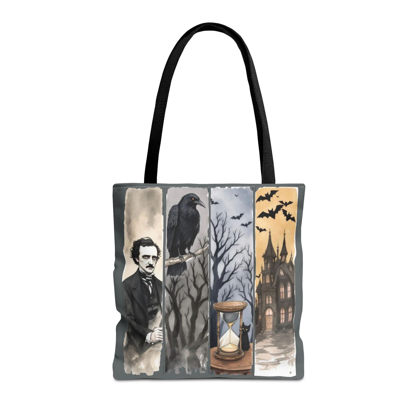 Edgar Allan Poe Tote Bag Gothic Literary Gift for Book Lover Dark Academia Macabre Accessory Halloween Tote Fall School Bag for Poetember Bags Printify 16" × 16'' Black