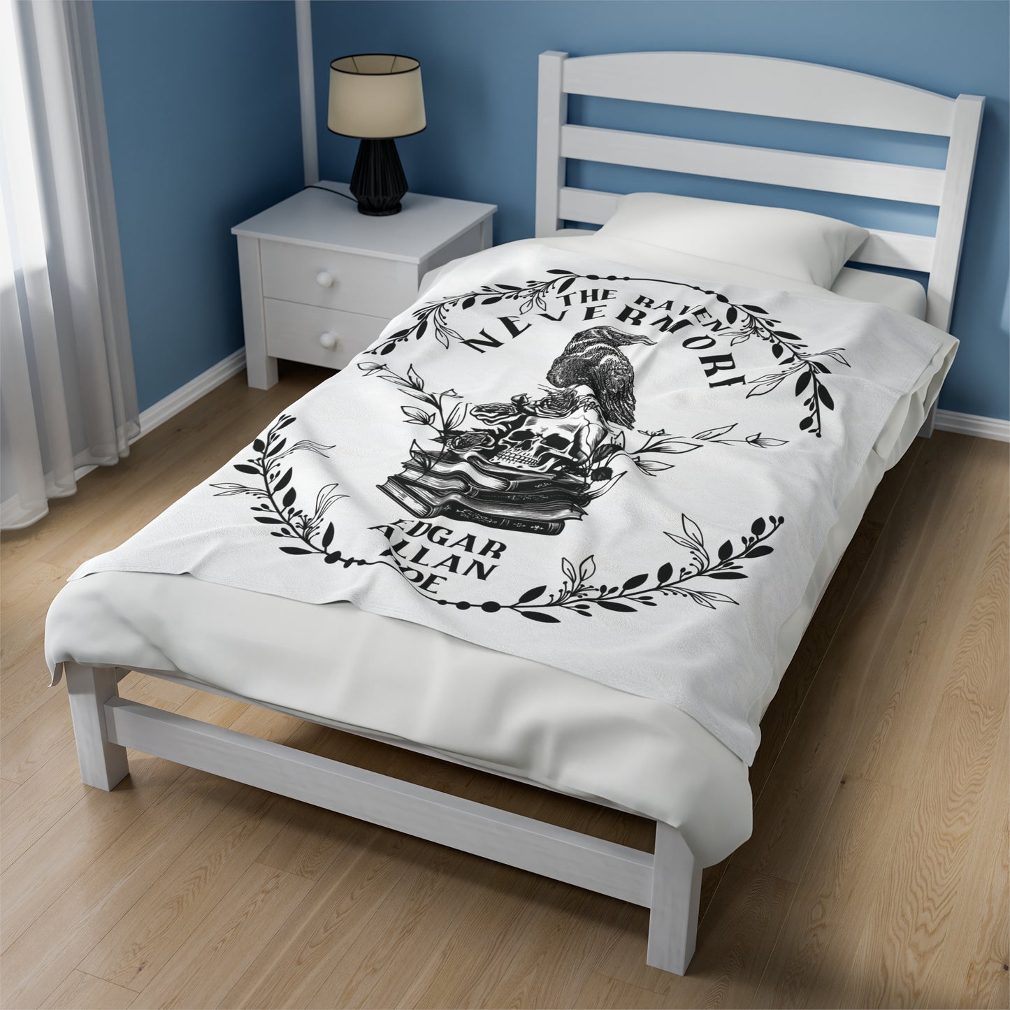 Edgar Allan Poe, Nevermore The Raven Throw Blanket, Book Lover Reading Blanket, Gothic, Light, Dark Academia, Horror Movie Watching Blanket All Over Prints Printify