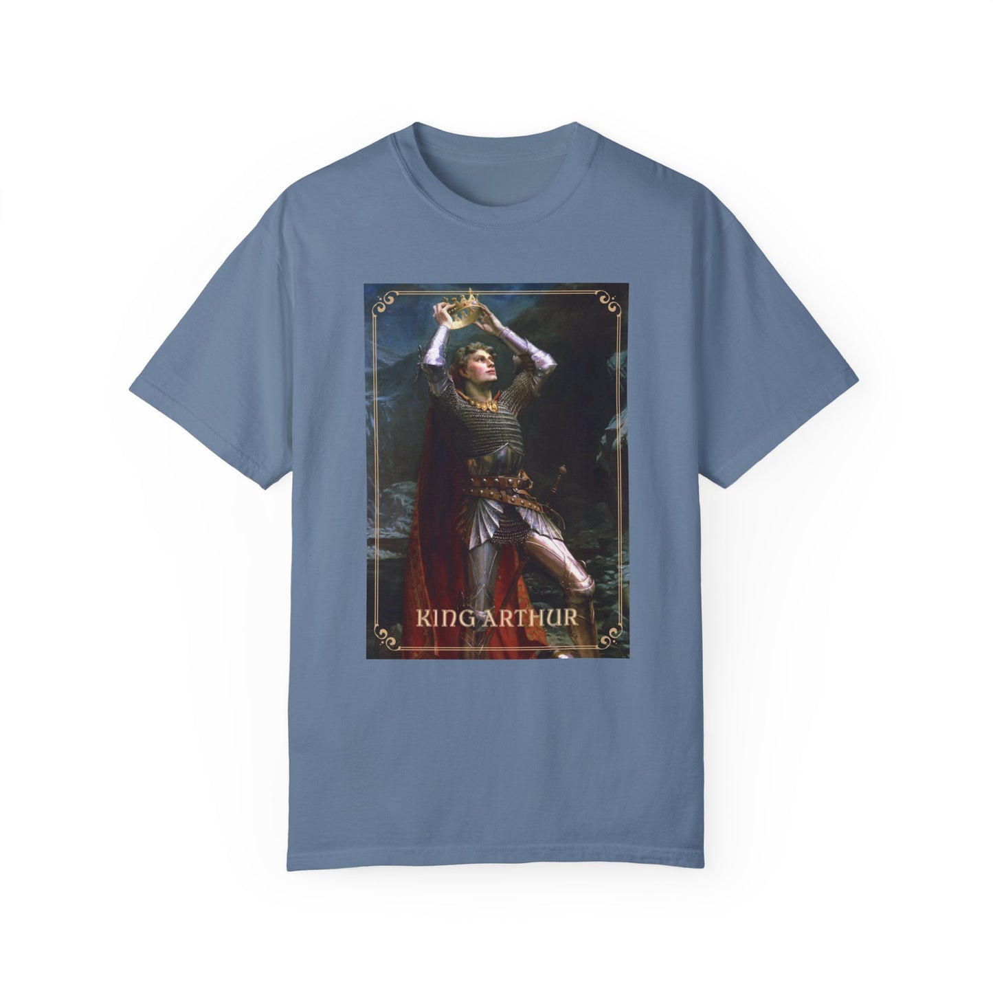 King Arthur Art Print T-shirt Mythical Tale Tee Comfortable Renfaire Medieval Festival Shirt Gift for Gamers Fantasy Lover Cosplay TShirt T-Shirt Printify Blue Jean S