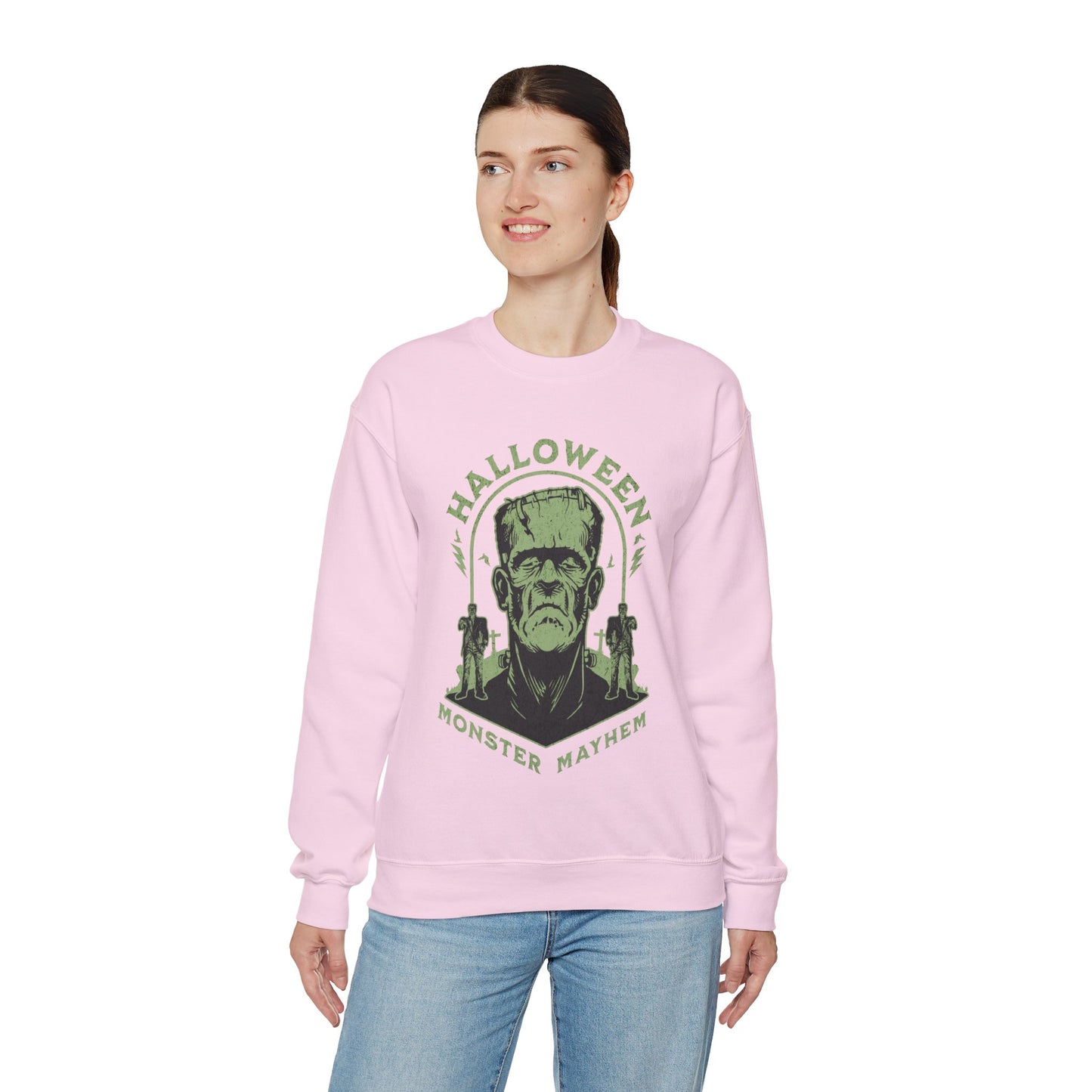 Vintage Halloween Frankenstein Monster Graphic Sweatshirt, Creepy Spooky Book Lover Gift, Horror Movie, Fall Festival Party Sweater. Sweatshirt Printify