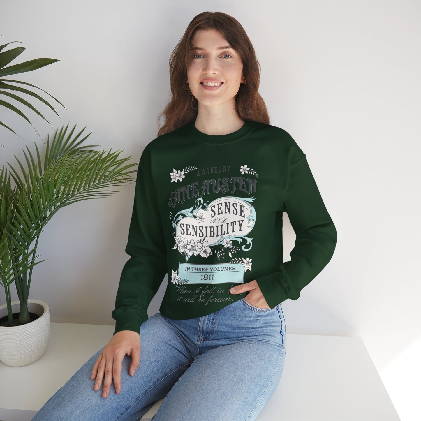 Jane Austen Sweatshirt, Sense & Sensibility Historical Romance Sweater, Bookish Literary Jane Austen Fan Art Gift, Gift for Her, Readers, Sweatshirt Printify