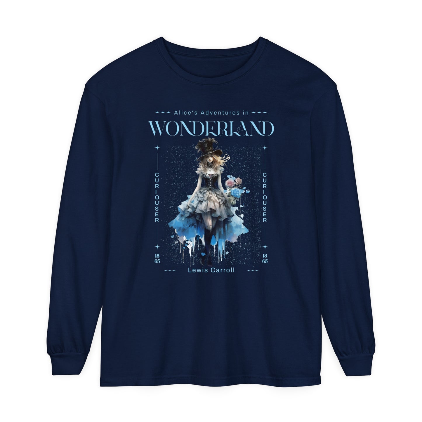 Alice In Wonderland Long Sleeve Shirt, Lewis Carroll Whimsigoth Streetwear Academia TShirt, Mad Hatter's Tea Party Tee Bookish Booktok Gift Long-sleeve Printify True Navy S