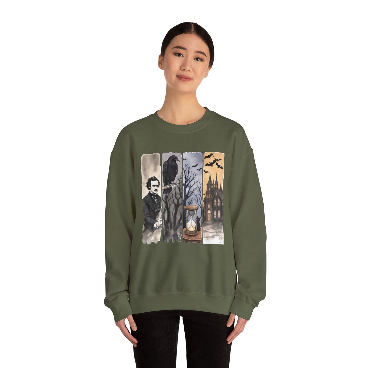 Edgar Allan Poe Sweatshirt The Raven Nevermore Gothic Horror Sweater Dark Academia Macabre Halloween Gift for Book Lovers Birthday Christmas