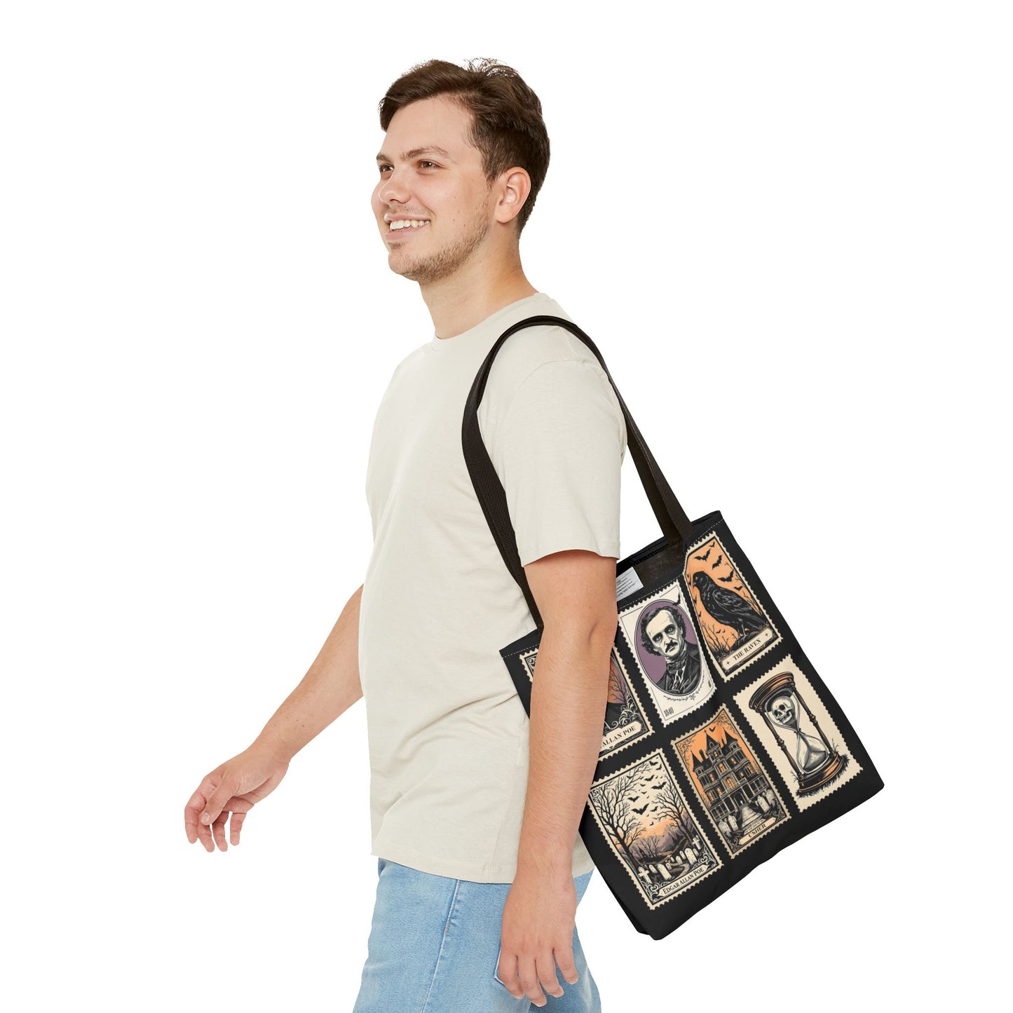 Edgar Allan Poe Tote Bag Gothic Literary Gift for Book Lover Dark Academia Macabre Accessory Halloween Tote Fall School Bag for Poetember Bags Printify