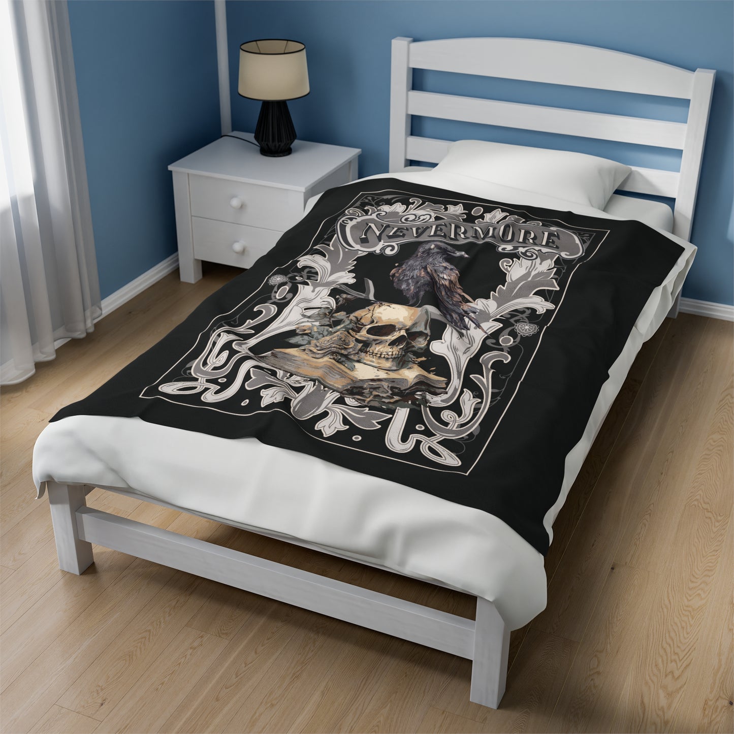 Edgar Allan Poe, Nevermore The Raven Throw Blanket, Book Lover Reading Blanket, Gothic, Light, Dark Academia, Horror Movie Watching Blanket All Over Prints Printify