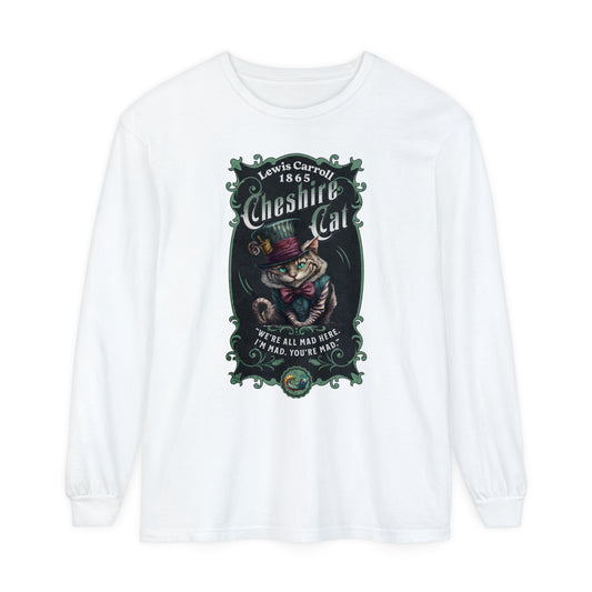 Cheshire Cat Long Sleeve Shirt, Alice in Wonderland, Lewis Carroll Dark Academia TShirt Mad Hatter Tea Party Bookish Book Lover Booktok Gift Long-sleeve Printify White S