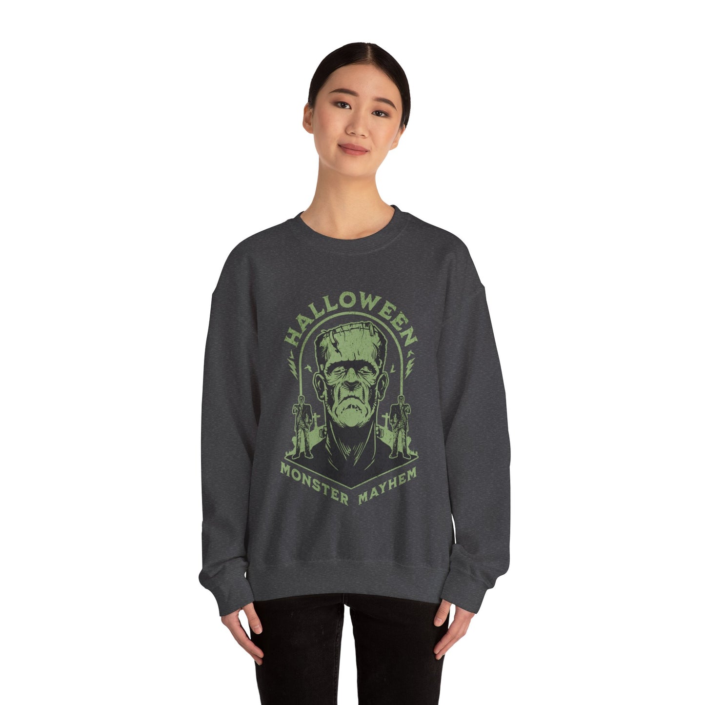 Vintage Halloween Frankenstein Monster Graphic Sweatshirt, Creepy Spooky Book Lover Gift, Horror Movie, Fall Festival Party Sweater. Sweatshirt Printify