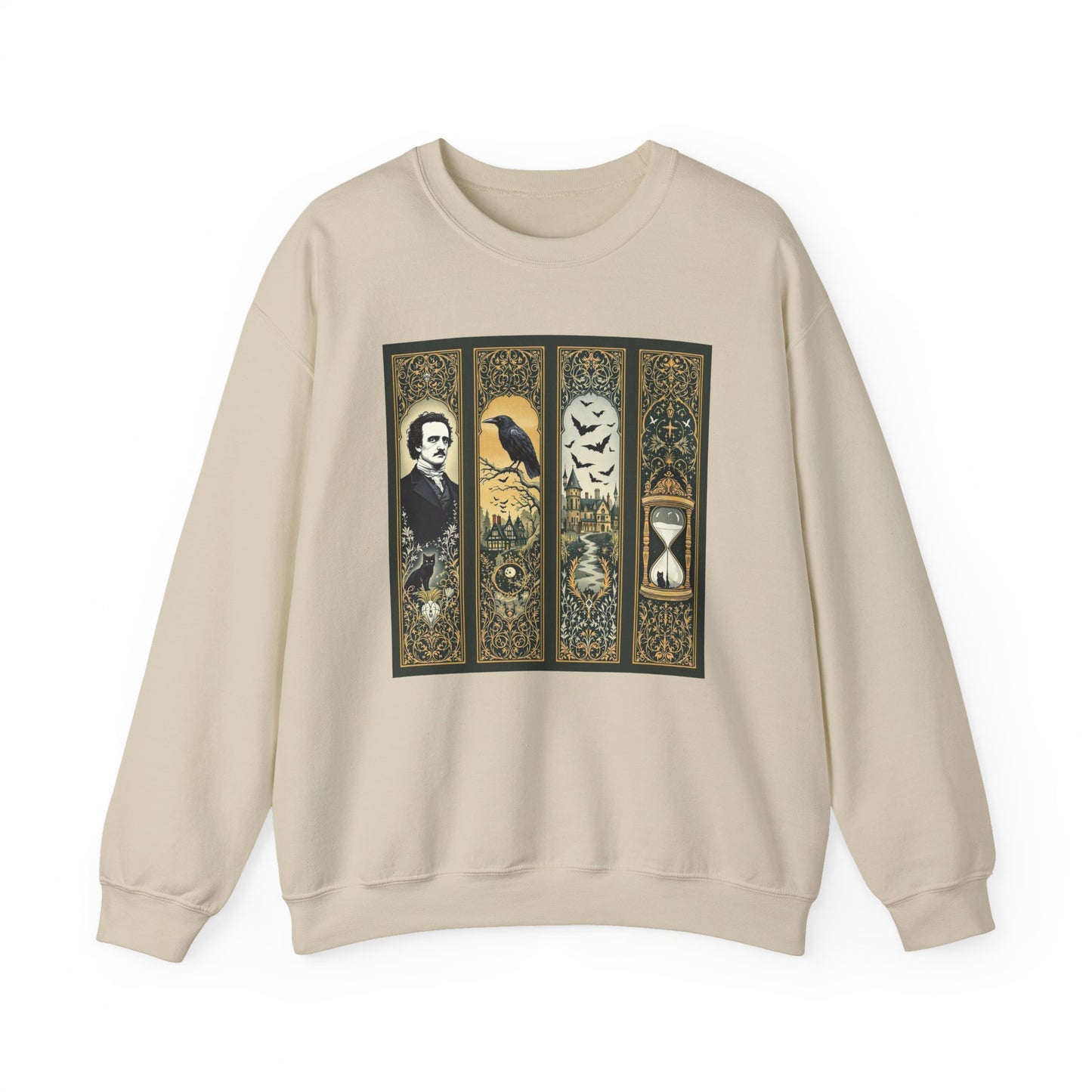 Edgar Allan Poe Sweatshirt The Raven Nevermore Gothic Horror Sweater Dark Academia Macabre Halloween Gift for Book Lovers Birthday Christmas Sweatshirt Printify Sand S