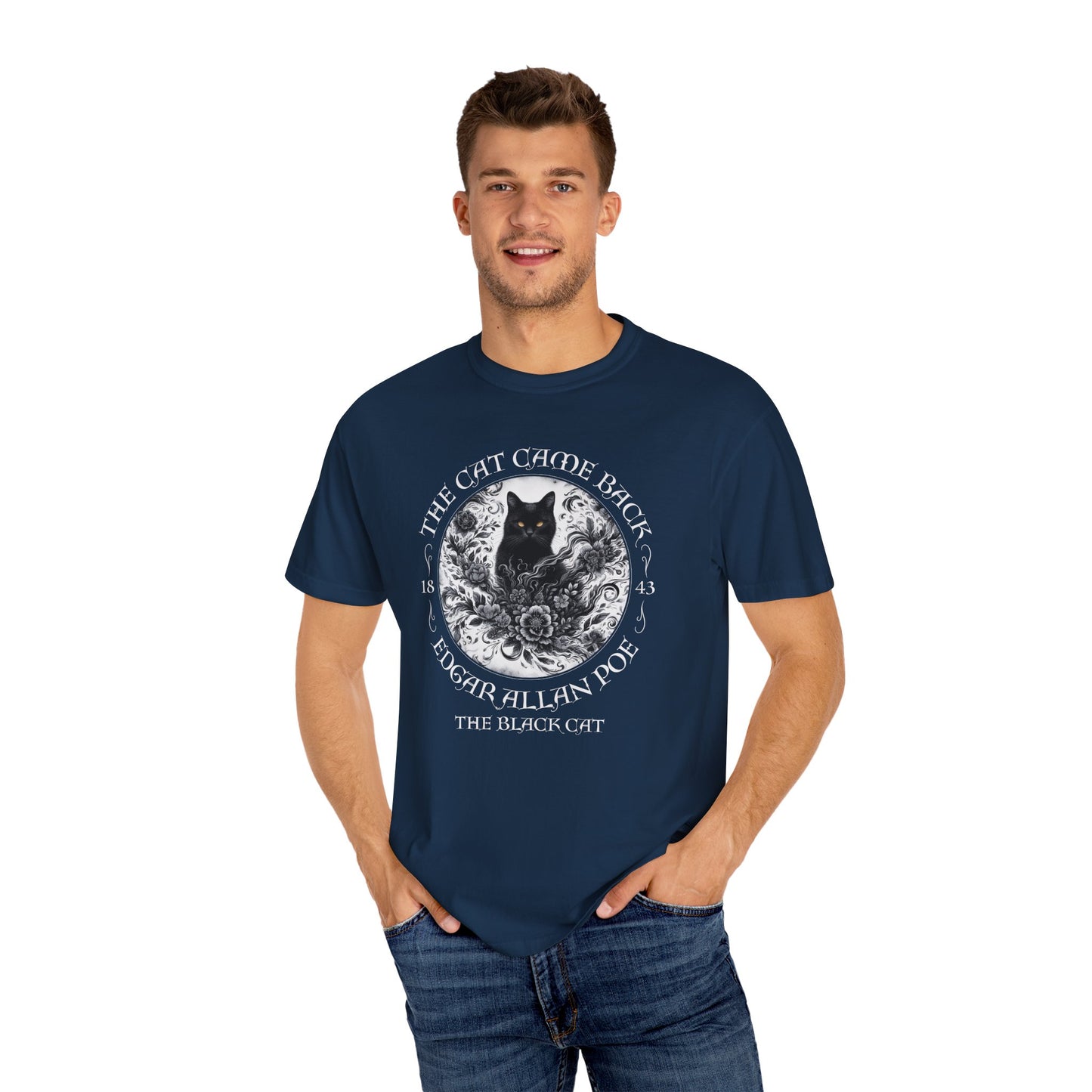 Gothic Cat TShirt Edgar Allan Poe The Black Cat Dark Academia Cottagecore Aesthetic Book Lover Gift Haunting Apparel Halloween Fall Tee T-Shirt Printify