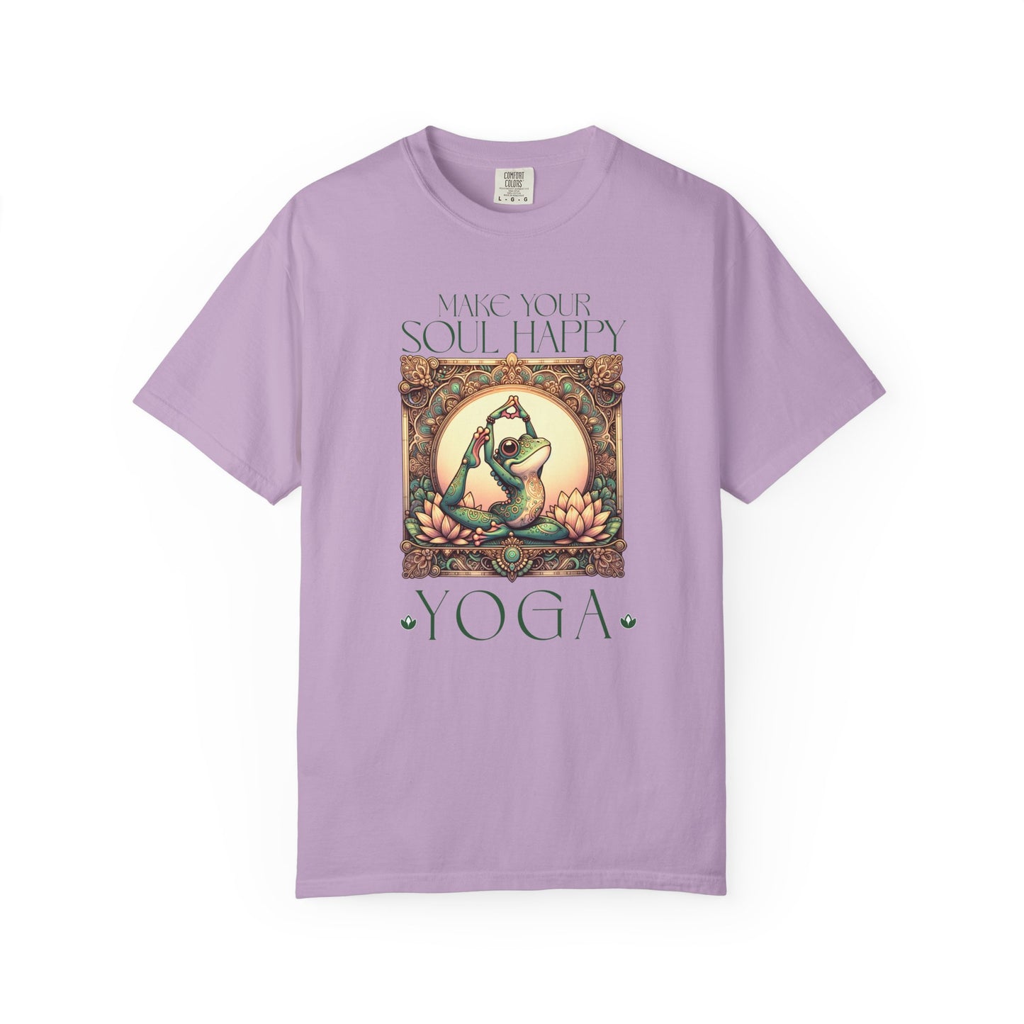 Green Yoga Frog Make Your Soul Happy Unisex T-Shirt, Casual Wear, Highlander Fan Gift, T-Shirt Printify Orchid S