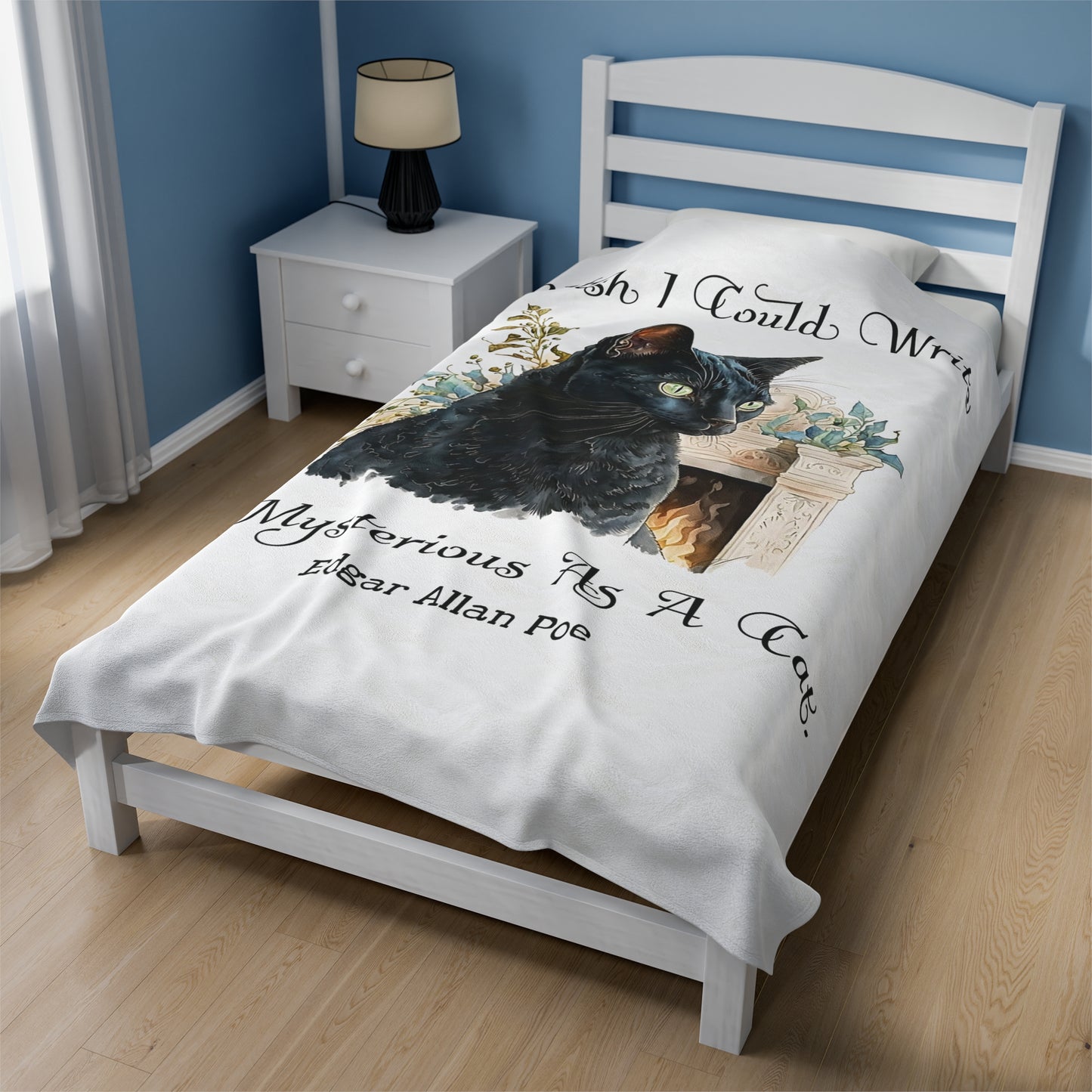 Edgar Allan Poe, The Black Cat Throw Blanket, Soft Book Lover Reading Blanket, Gothic Dark Academia, Horror Movie Watching Plush, Fairycore All Over Prints Printify