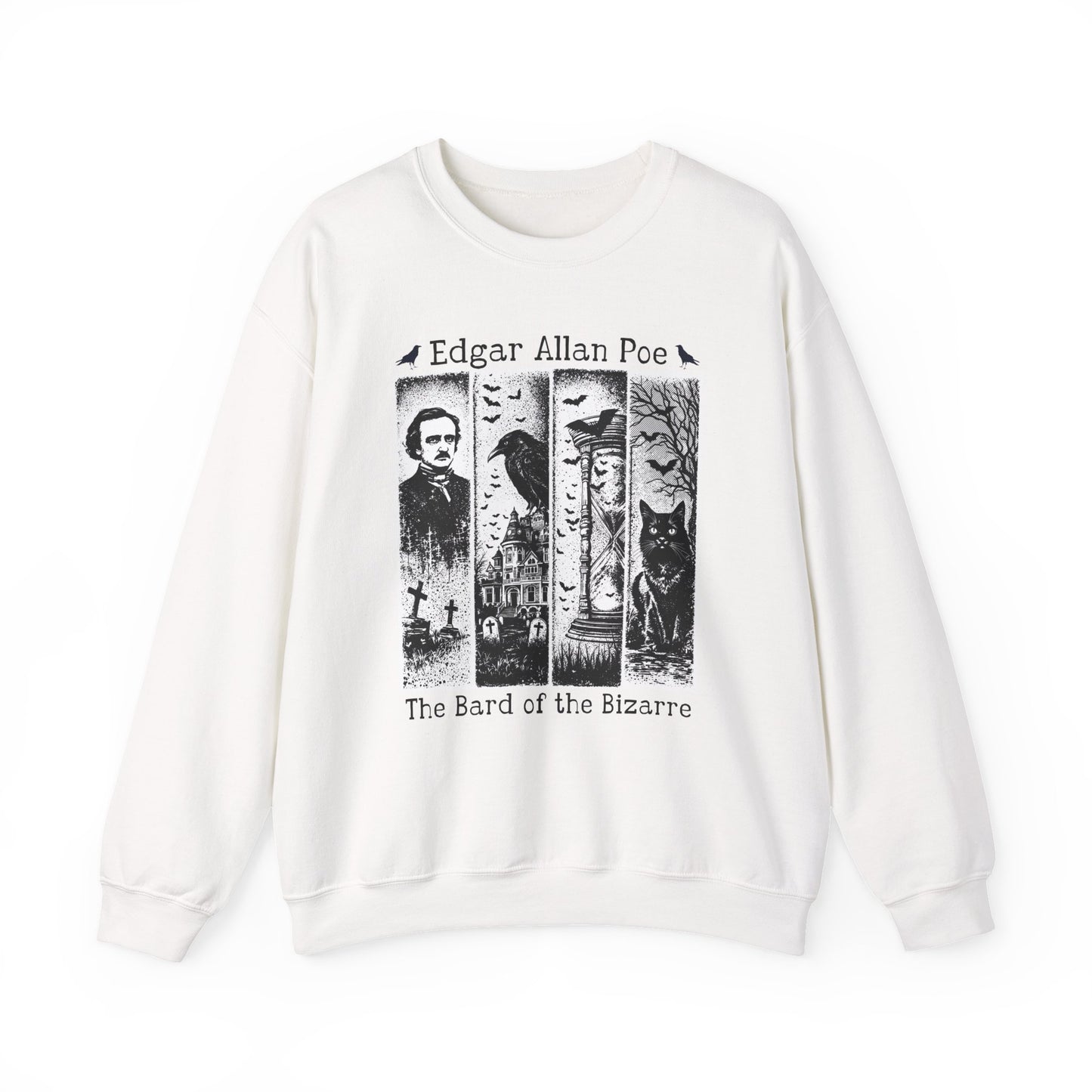 Edgar Allan Poe Sweatshirt The Raven Nevermore Gothic Horror Sweater Dark Academia Macabre Halloween Gift for Book Lovers Birthday Christmas Sweatshirt Printify White S