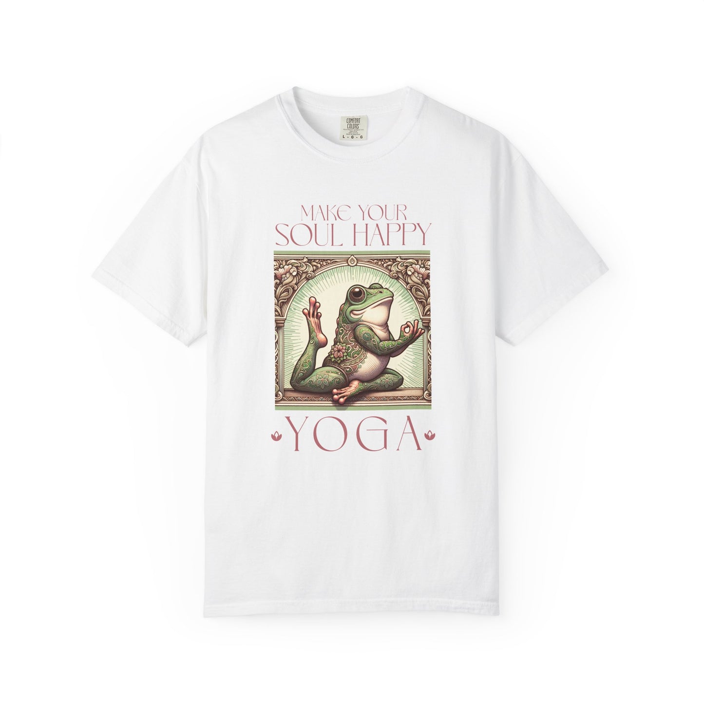 Yoga Frog Make Your Soul Happy Pink Unisex T-Shirt, Casual Wear, Highlander Fan Gift, Comfortable Graphic Tee T-Shirt Printify White S