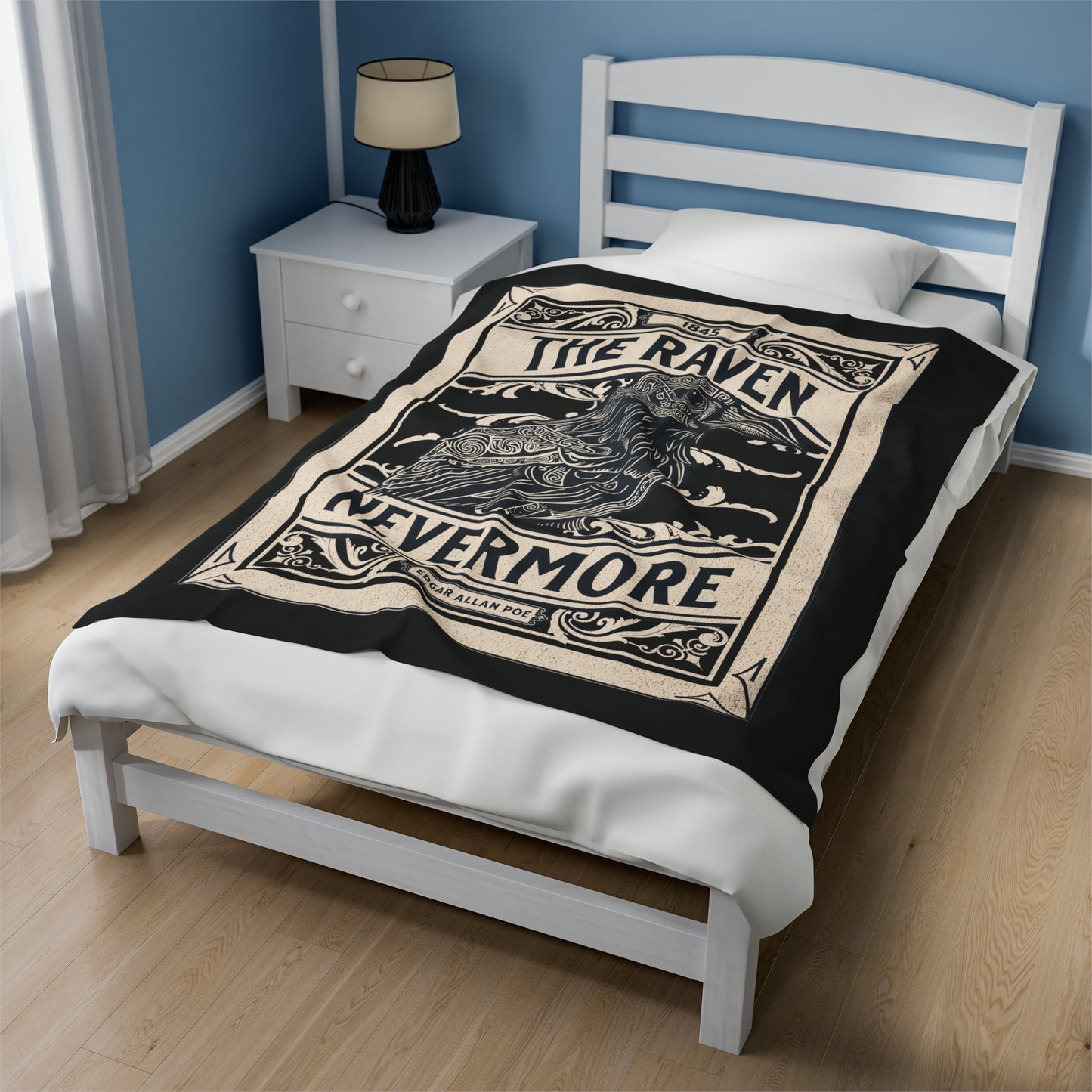 Edgar Allan Poe, Nevermore The Raven Throw Blanket, Book Lover Reading Blanket, Gothic Light, Dark Academia, Horror Movie Watching Blanket All Over Prints Printify