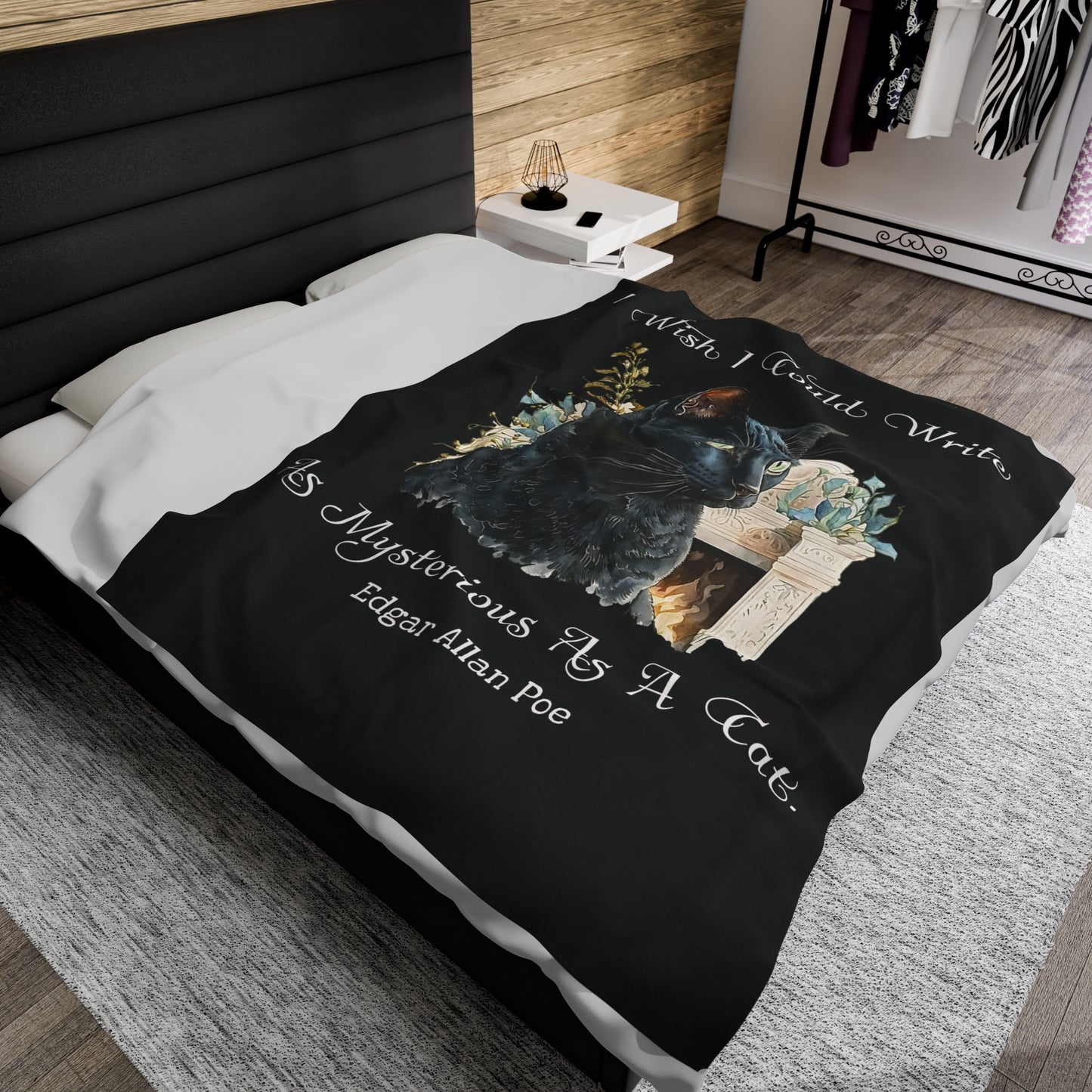 Edgar Allan Poe, The Black Cat Throw Blanket, Soft Book Lover Reading Blanket, Gothic Dark Academia, Horror Movie Watching Plush, Fairycore All Over Prints Printify
