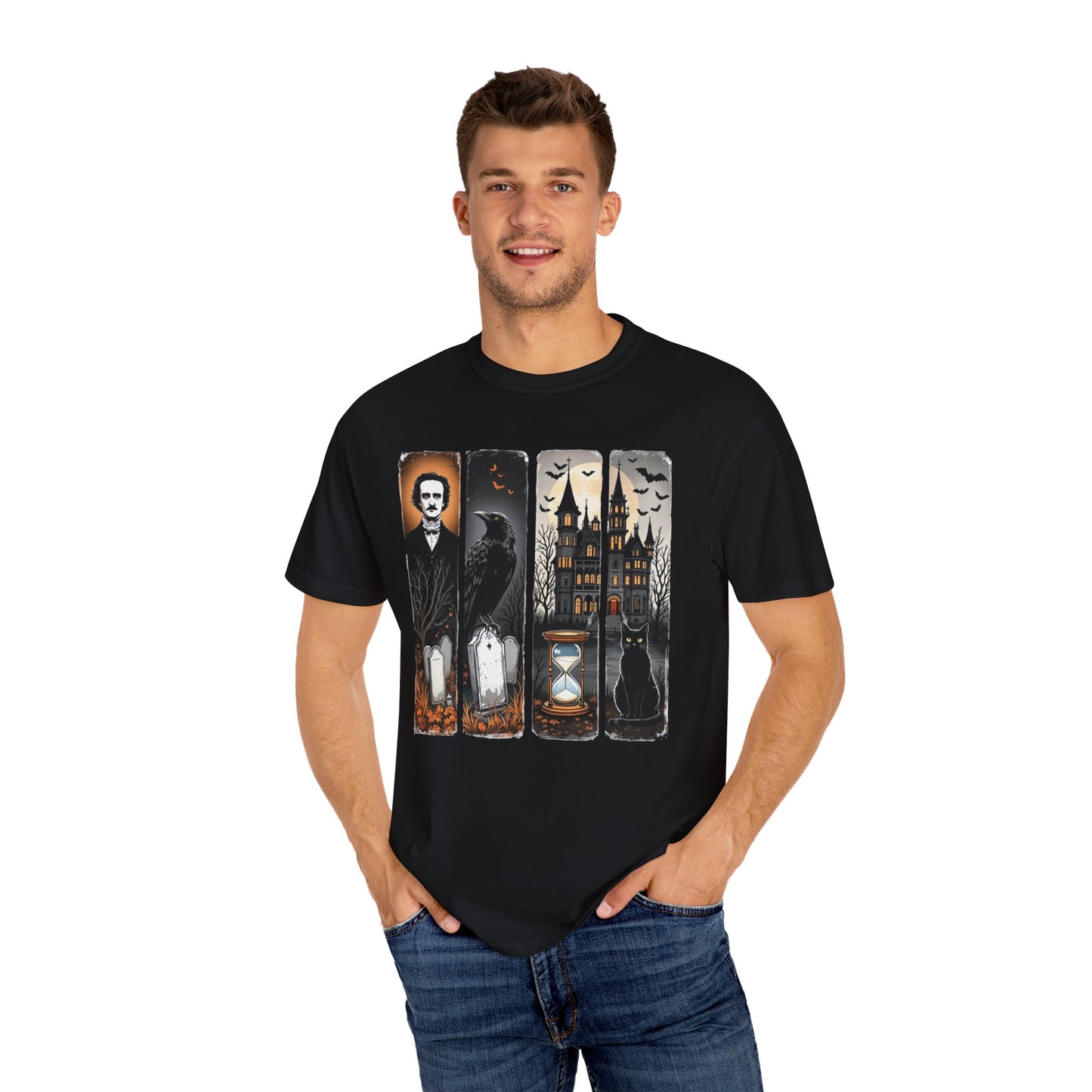 Edgar Allan Poe T-Shirt Gothic Graphic Tee The Raven Nevermore Quote Horror Literature Shirt Dark Academia Aesthetic Halloween Party Gift