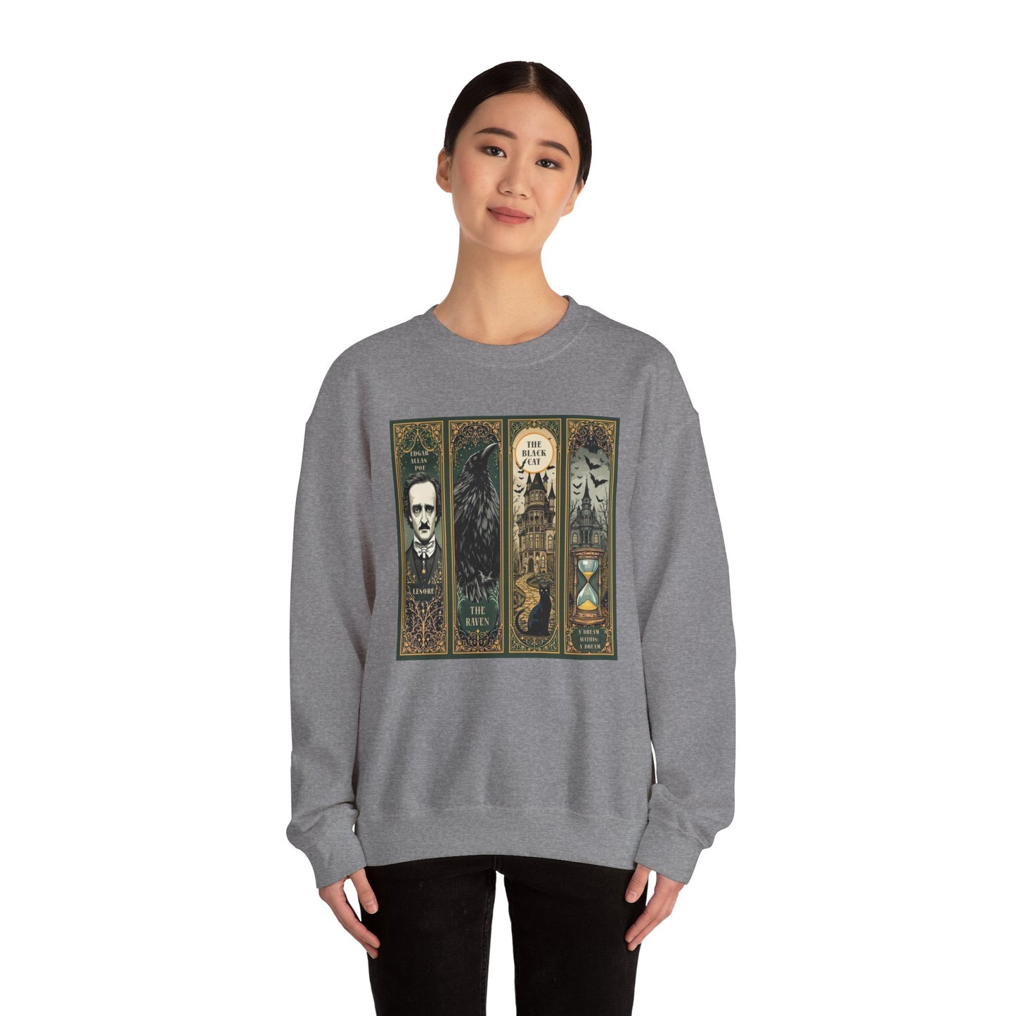 Edgar Allan Poe Sweatshirt The Raven Nevermore Gothic Horror Sweater Dark Academia Macabre Halloween Gift for Book Lovers Birthday Christmas