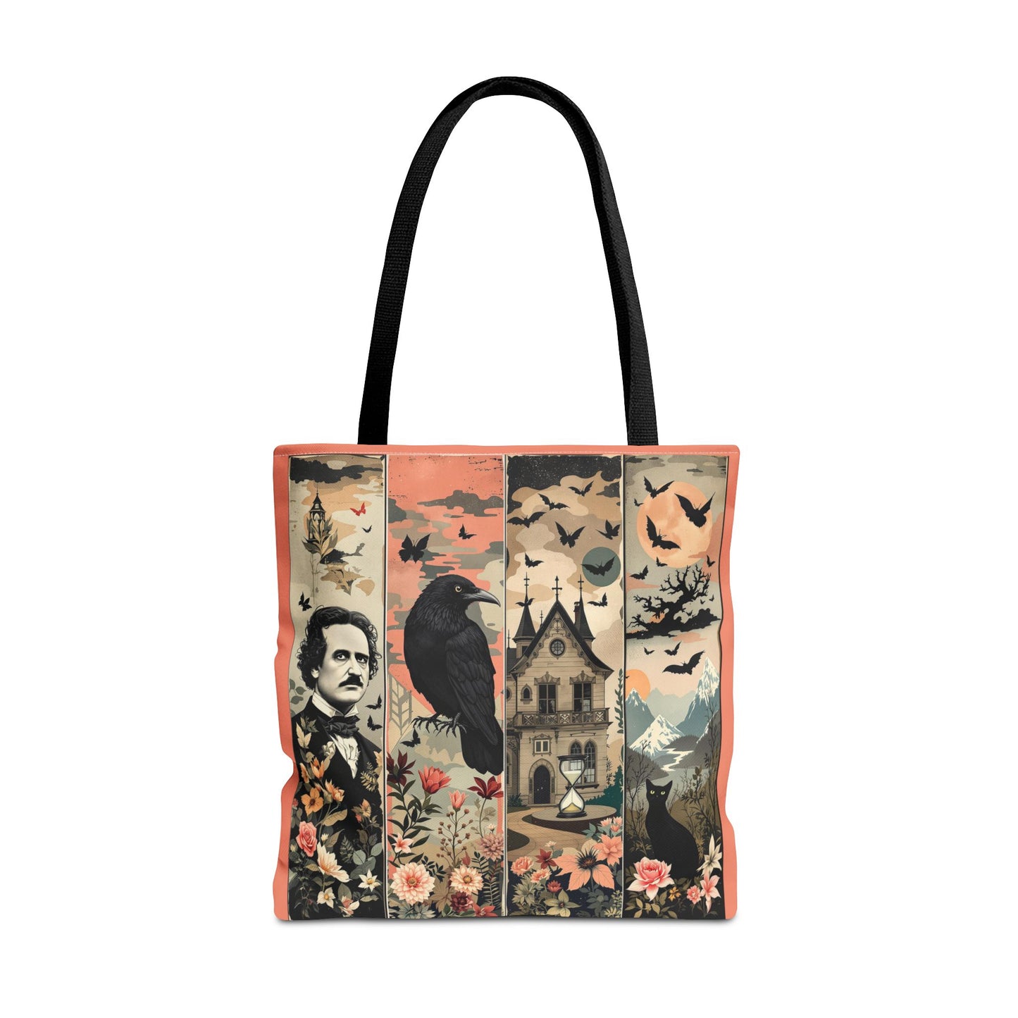 Edgar Allan Poe Tote Bag Gothic Literary Gift for Book Lover Dark Academia Macabre Accessory Halloween Tote Fall School Bag for Poetember Bags Printify 18" × 18'' Black