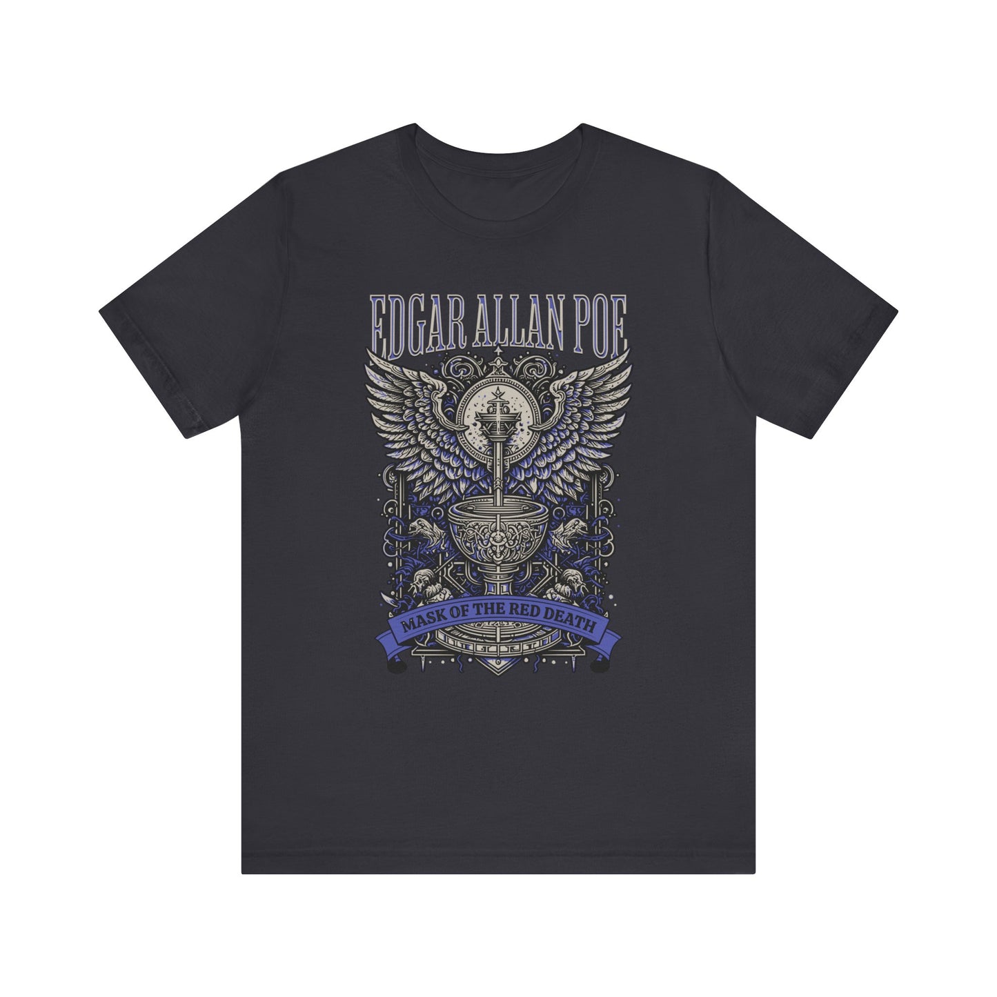 Edgar Allan Poe, Mask Of The Red Death T-Shirt, Book Lover Tee, Haunting Gothic Gift, Light, Dark Academia, Literary Poetry Bookclub Shirt T-Shirt Printify Dark Grey S