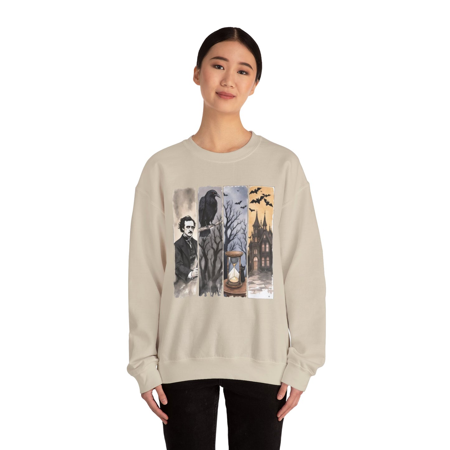 Edgar Allan Poe Sweatshirt The Raven Nevermore Gothic Horror Sweater Dark Academia Macabre Halloween Gift for Book Lovers Birthday Christmas Sweatshirt Printify