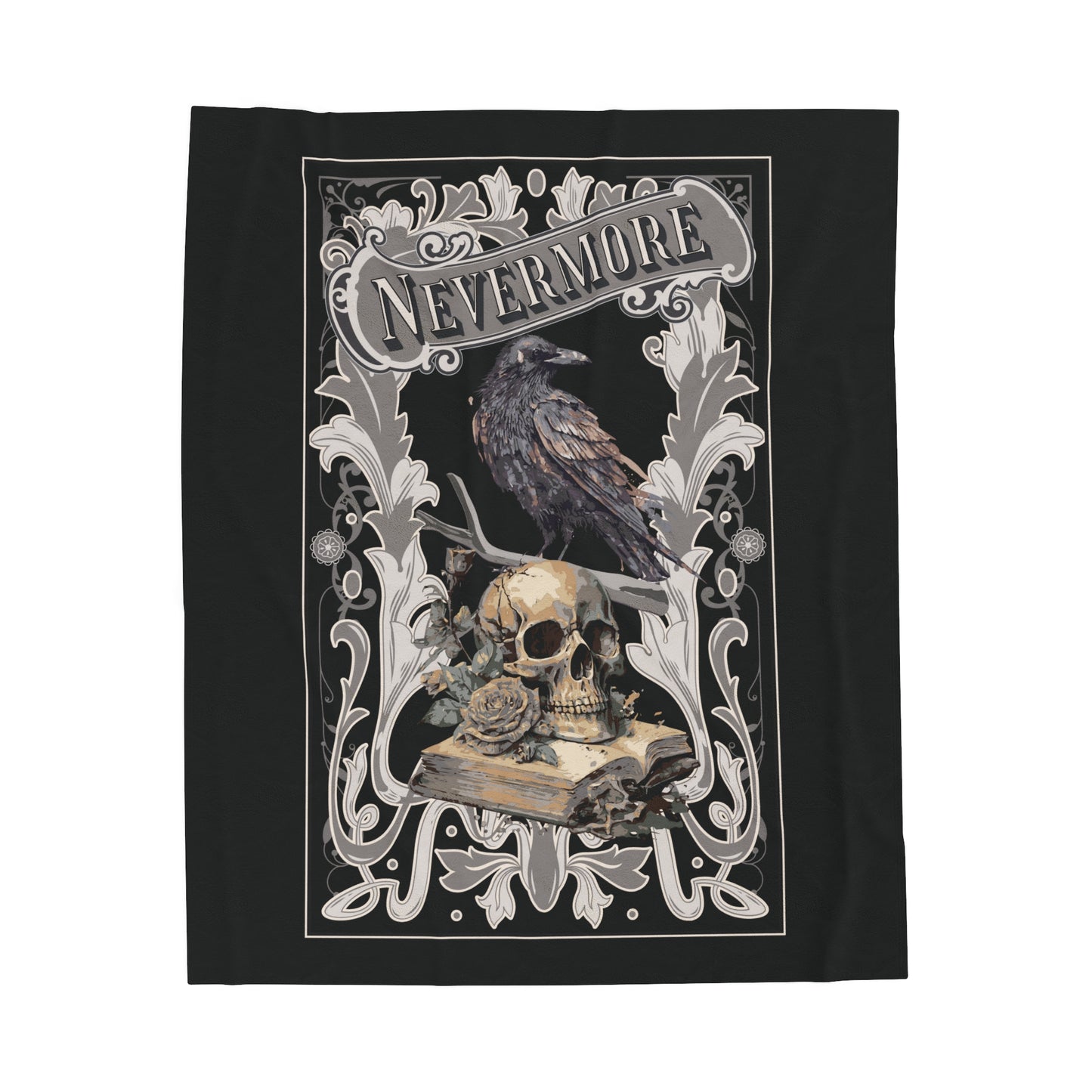 Edgar Allan Poe, Nevermore The Raven Throw Blanket, Book Lover Reading Blanket, Gothic, Light, Dark Academia, Horror Movie Watching Blanket All Over Prints Printify 50" × 60"