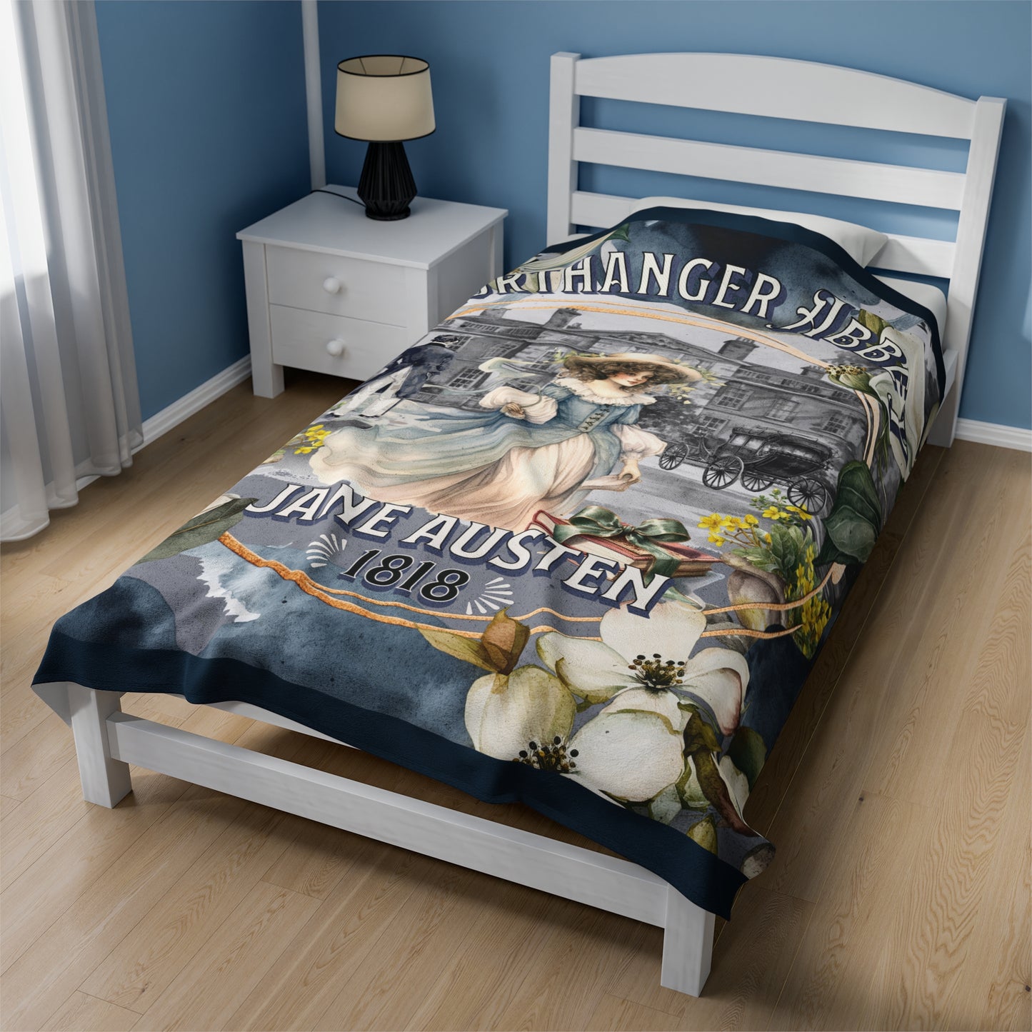 Jane Austen Plush Throw Blanket, Northanger Abbey Historical Romance Gift, Bookish Literary Jane Austen Fan Art Gift, Gift for Her, Bookclub All Over Prints Printify