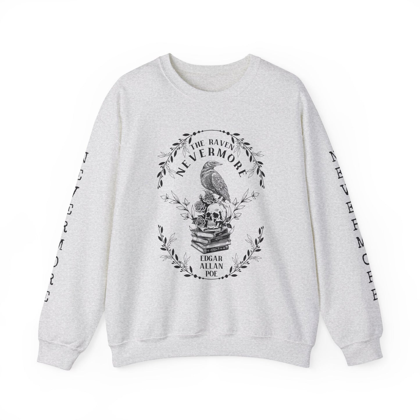 Edgar Allan Poe, Nevermore The Raven Sweatshirt, Book Lover, Halloween, Haunting Gothic Gift, Light, Dark Academia, Horror Movie Sweater Sweatshirt Printify S Ash