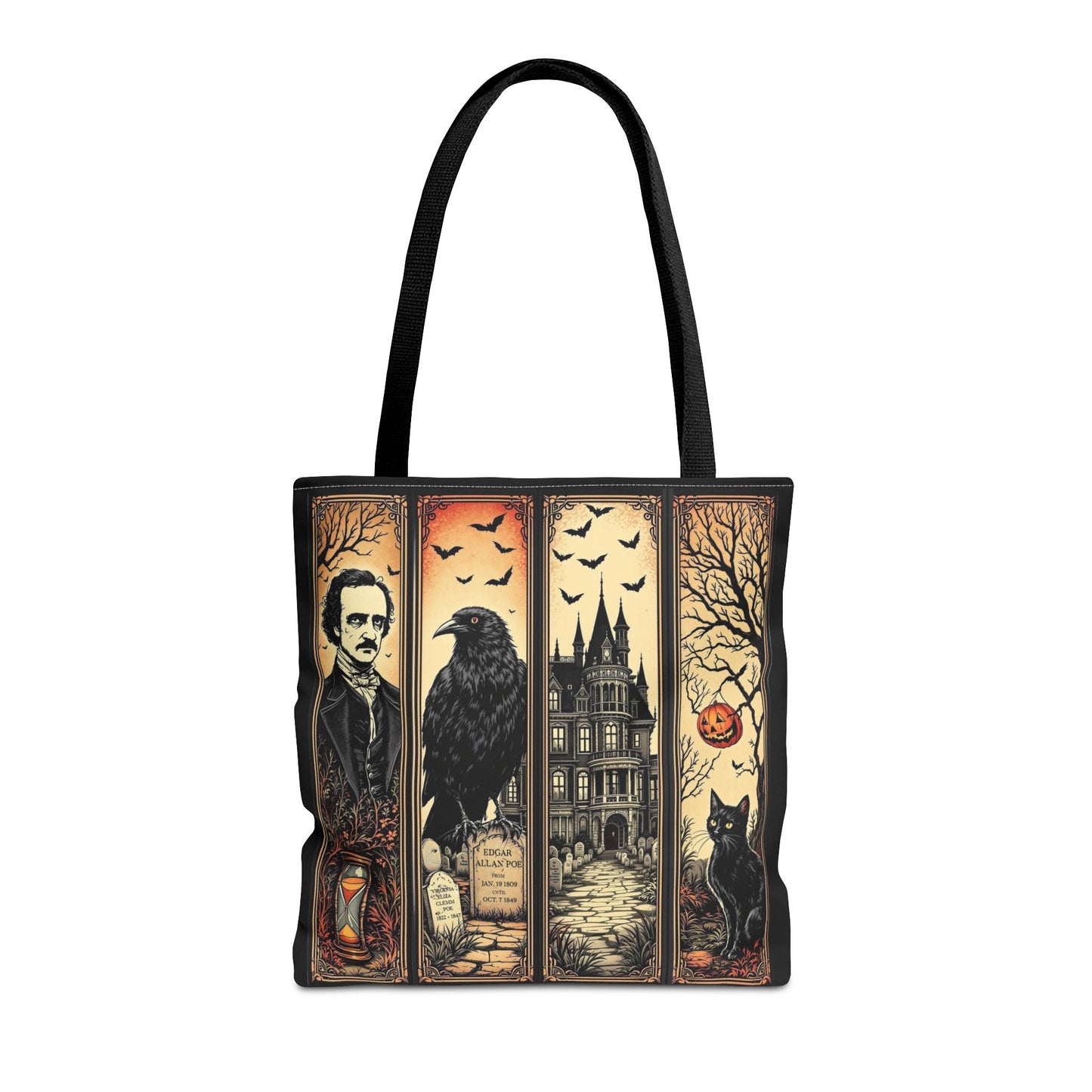 Edgar Allan Poe Tote Bag Gothic Literary Gift for Book Lover Dark Academia Macabre Accessory Halloween Tote Fall School Bag for Poetember Bags Printify 16" × 16'' Black