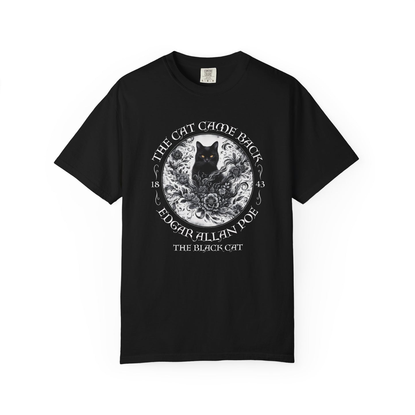 Gothic Cat TShirt Edgar Allan Poe The Black Cat Dark Academia Cottagecore Aesthetic Book Lover Gift Haunting Apparel Halloween Fall Tee T-Shirt Printify Black S