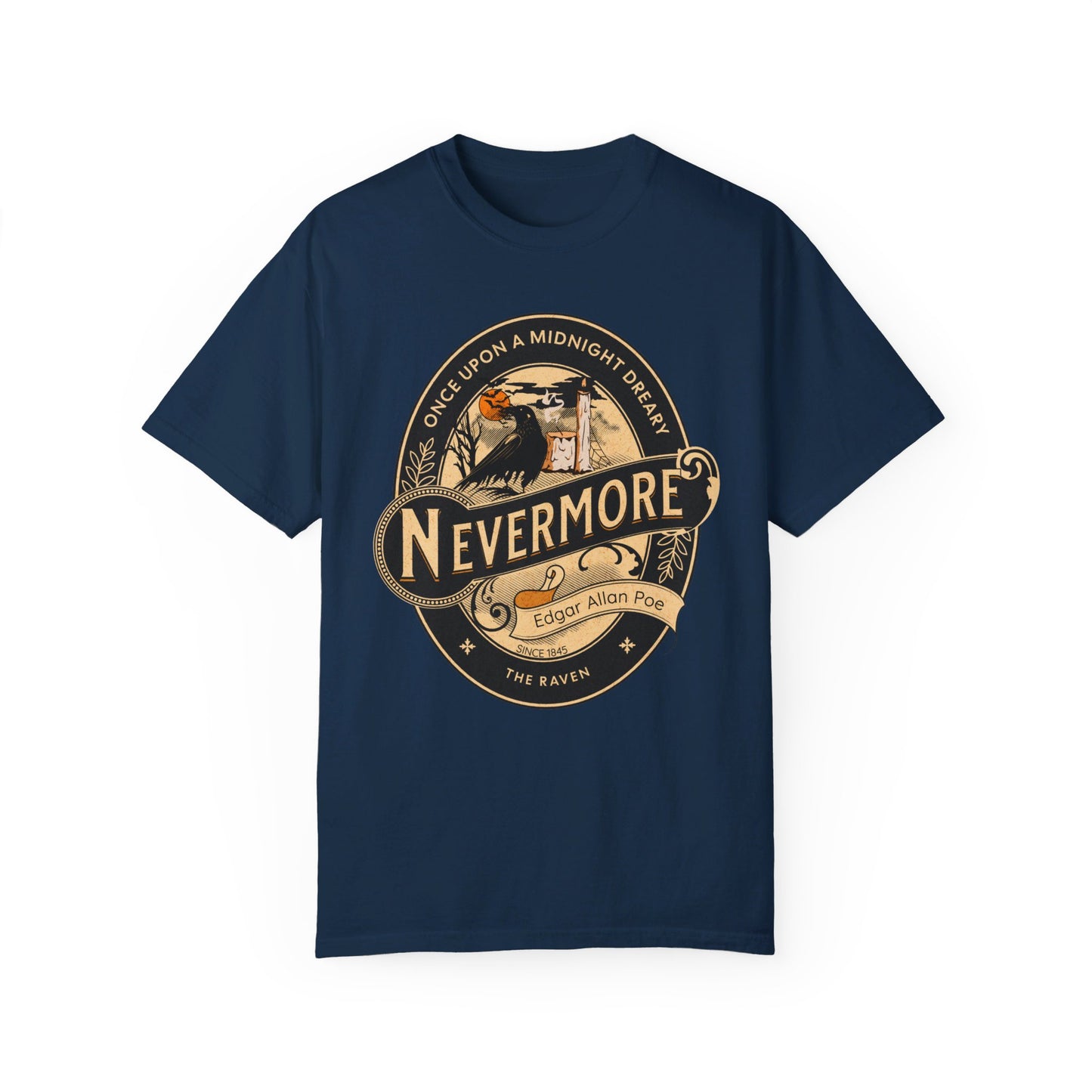 Edgar Allan Poe Shirt, Nevermore The Raven Tee, Book Lover Shirt, Halloween, Gothic, Goblincore Gift, Light Academia, Comfort Colours TShirt T-Shirt Printify True Navy S