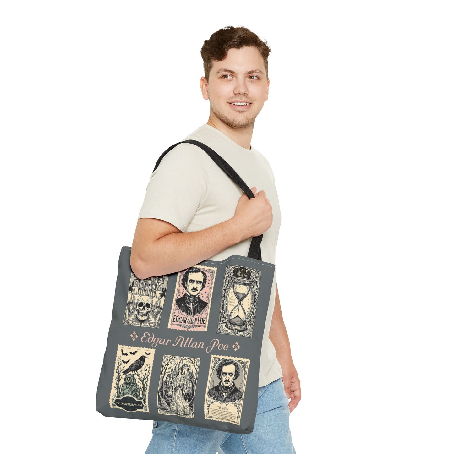 Edgar Allan Poe Tote Bag Gothic Literary Gift for Book Lover Dark Academia Macabre Accessory Halloween Tote Fall School Bag for Poetember Bags Printify