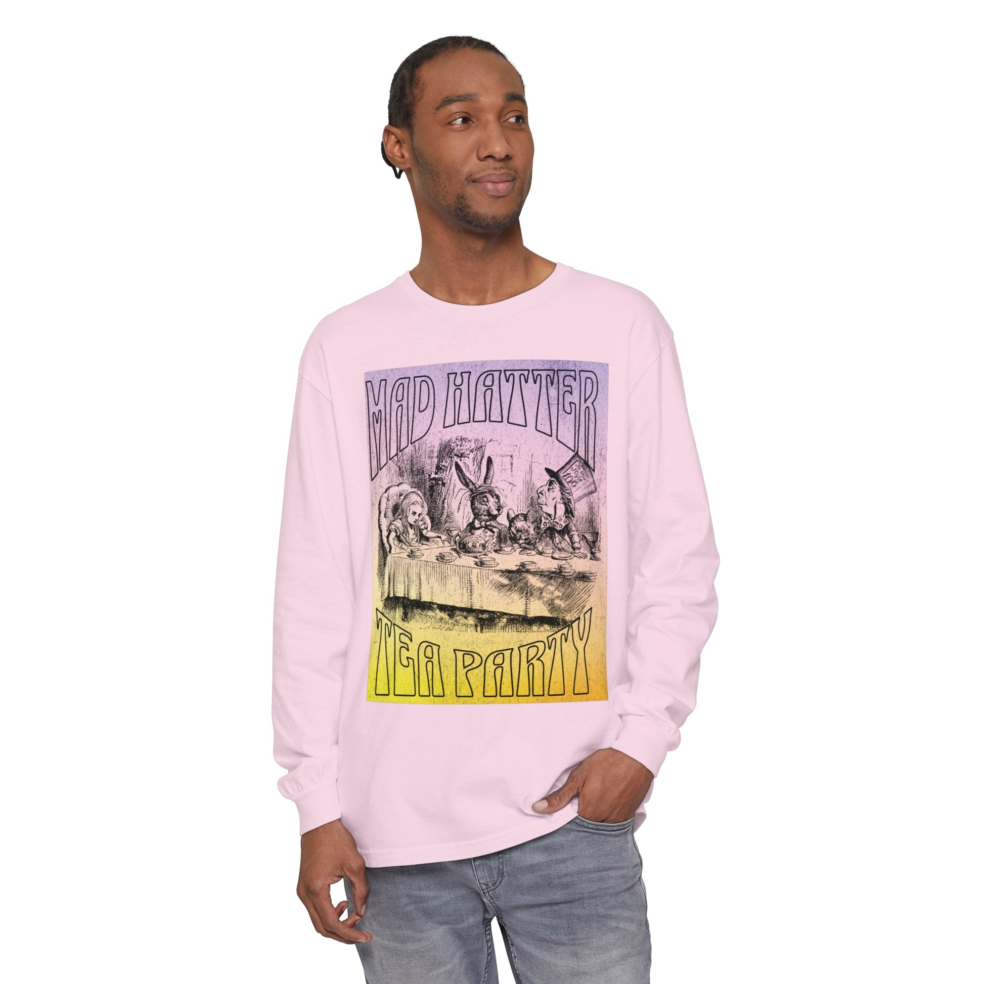 Retro Alice In Wonderland Long Sleeve Shirt, Lewis Carroll Whimsigoth Dark Academia TShirt, Mad Hatter's Tea Party Tee Bookish Booktok Gift Long-sleeve Printify