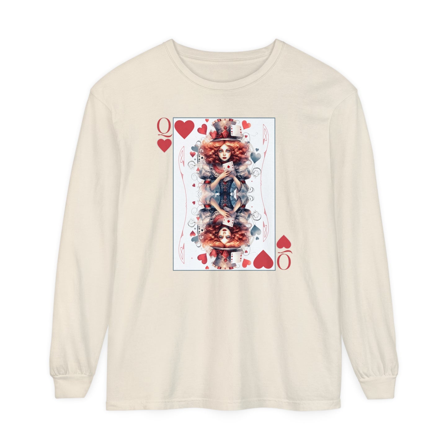Queen of Hearts Long Sleeve Shirt Alice In Wonderland Lewis Carroll Whimsigoth Academia TShirt Mad Hatter Tea Party Tee Bookish Booktok Gift Long-sleeve Printify Ivory S