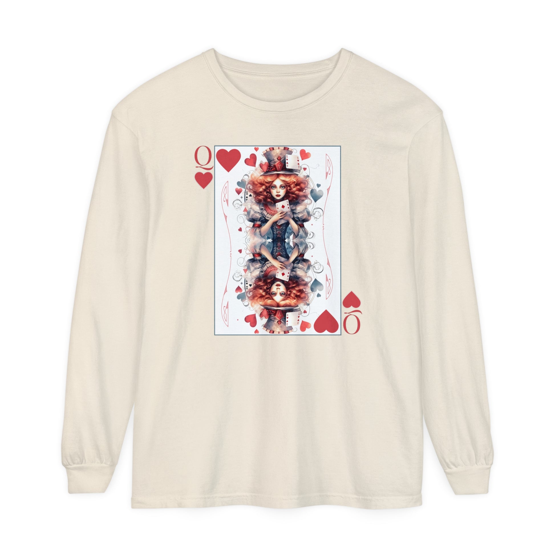Queen of Hearts Long Sleeve Shirt Alice In Wonderland Lewis Carroll Whimsigoth Academia TShirt Mad Hatter Tea Party Tee Bookish Booktok Gift Long-sleeve Printify Ivory S