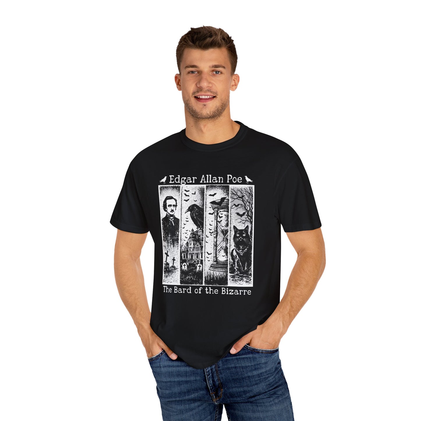 Edgar Allan Poe T-Shirt Gothic Graphic Tee The Raven Nevermore Quote Horror Literature Shirt Dark Academia Aesthetic Halloween Party Gift