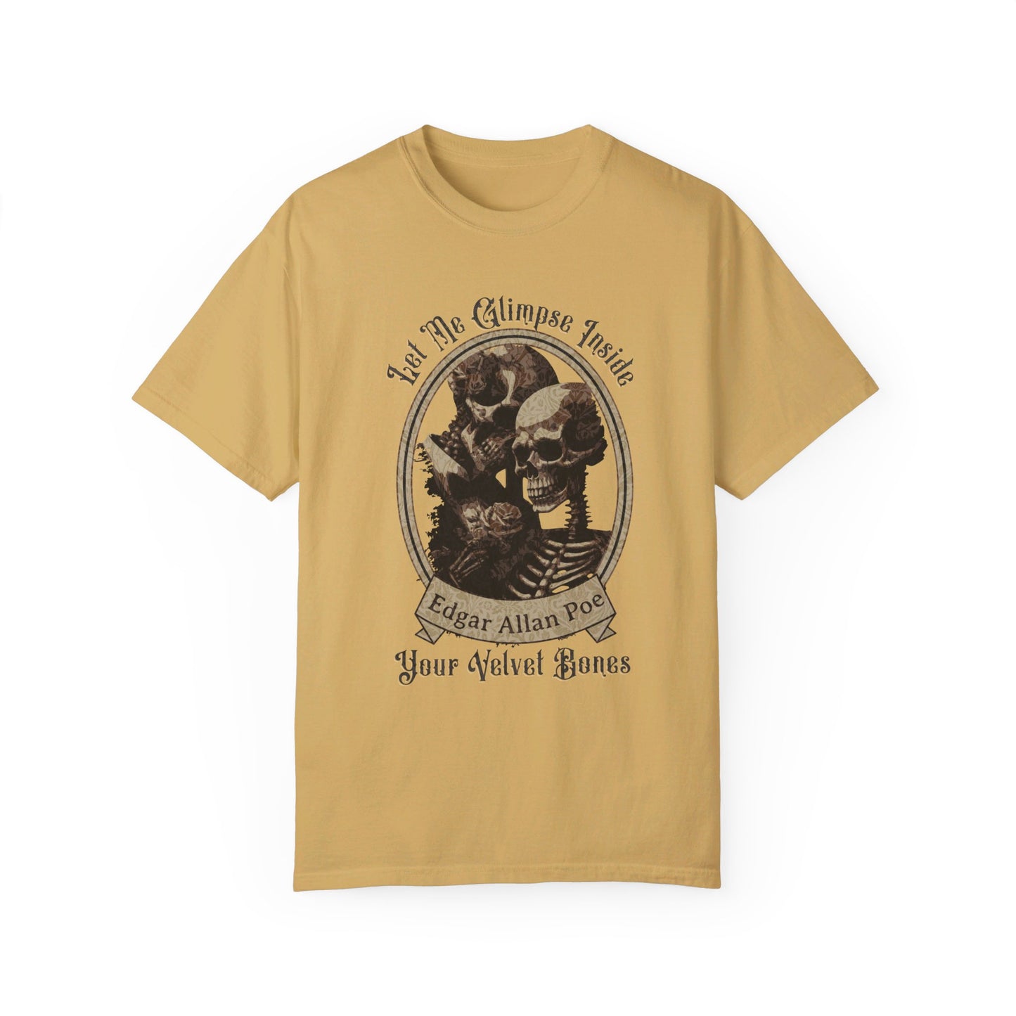 Edgar Allan Poe Shirt, Your Velvet Bones Tee, Book, Reading Lover Shirt, Halloween, Gothic, Light Academia Gifts, Comfort Colours TShirt T-Shirt Printify Mustard S