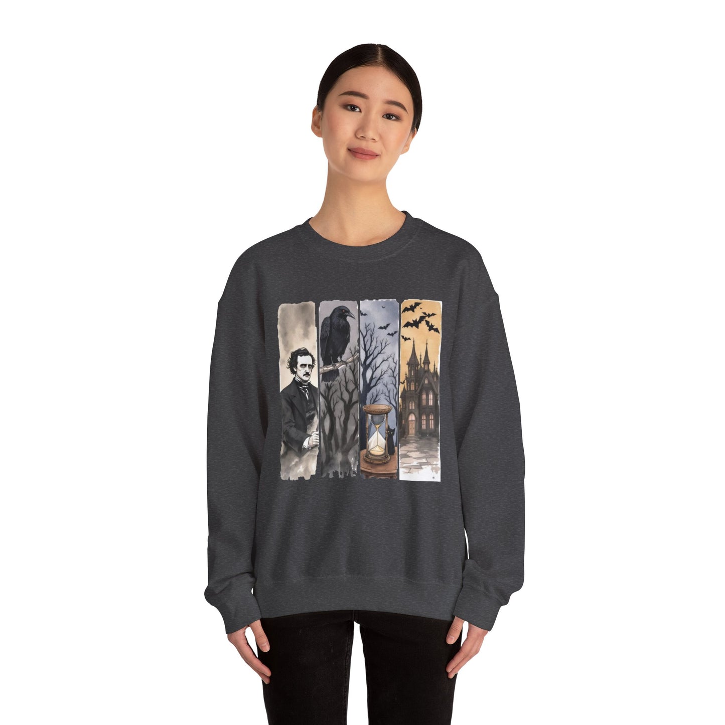 Edgar Allan Poe Sweatshirt The Raven Nevermore Gothic Horror Sweater Dark Academia Macabre Halloween Gift for Book Lovers Birthday Christmas