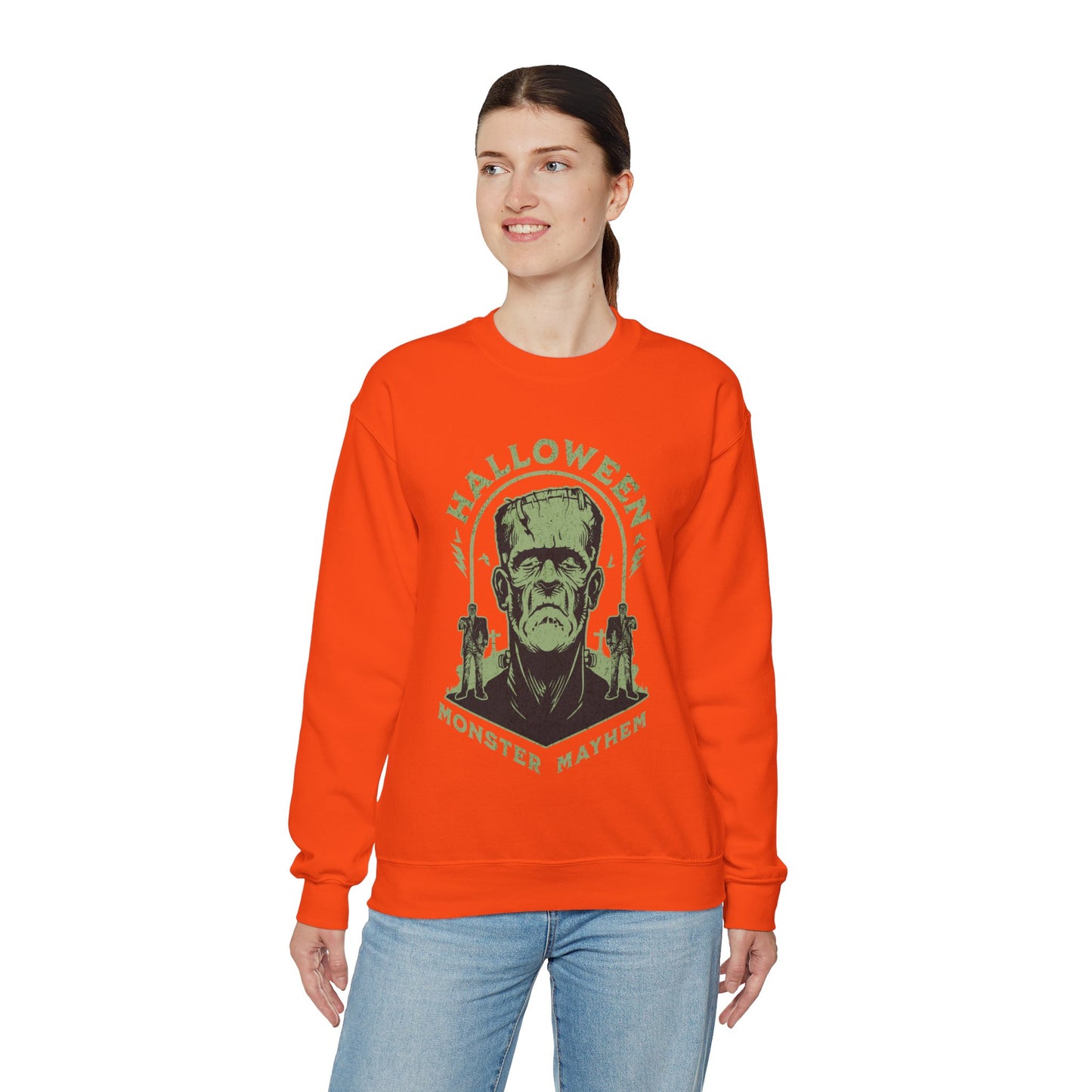 Vintage Halloween Frankenstein Monster Graphic Sweatshirt, Creepy Spooky Book Lover Gift, Horror Movie, Fall Festival Party Sweater. Sweatshirt Printify