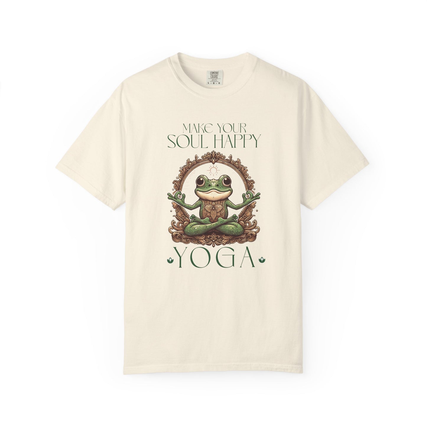 Green Yoga Frog Make Your Soul Happy Unisex T-Shirt, Casual Wear, Highlander Fan Gift, T-Shirt Printify Ivory S