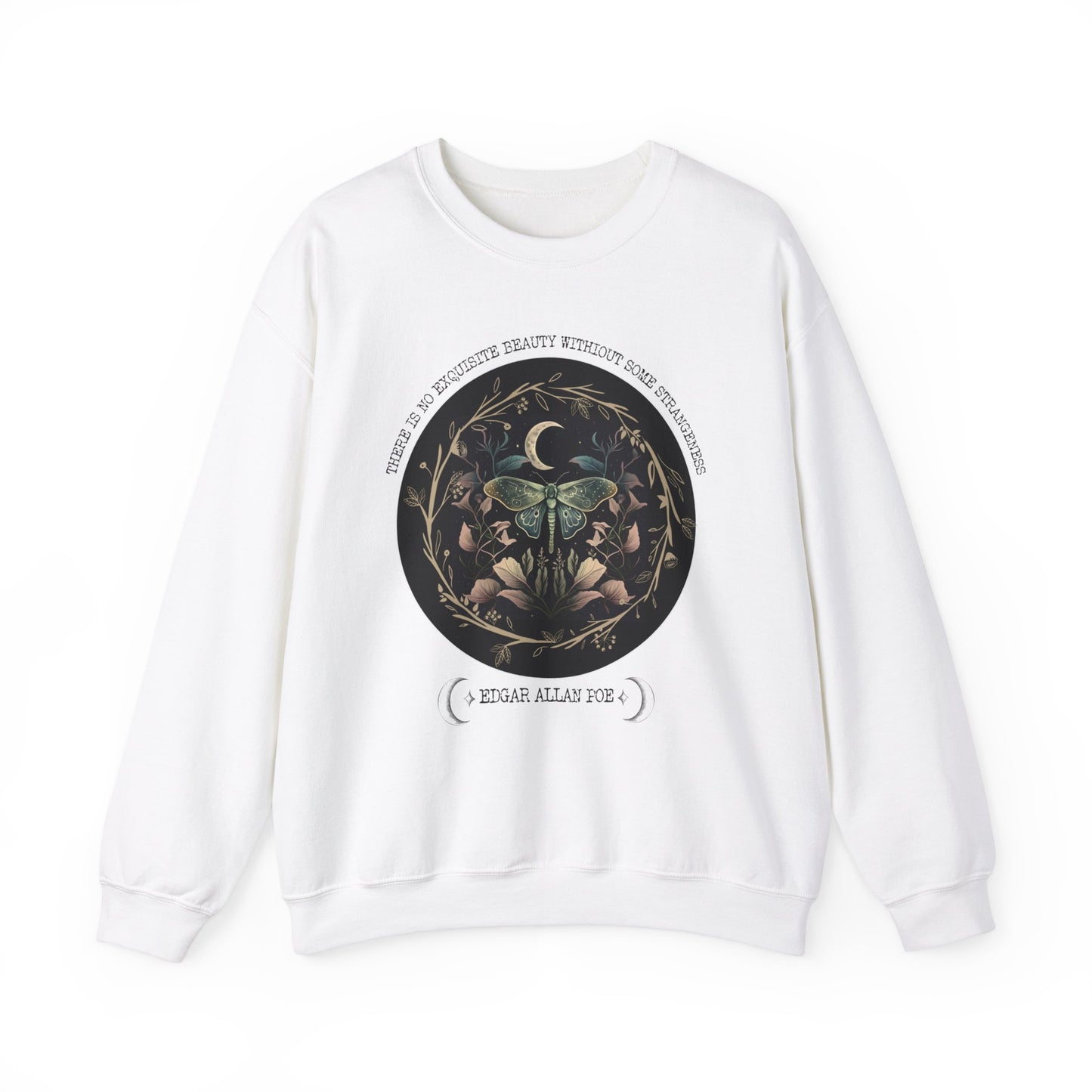 Edgar Allan Poe, Fairycore Night Garden Sweatshirt, Book Lover, Haunting Gothic Botanical Gift, Light, Dark Academia, Literature Sweater Sweatshirt Printify S White