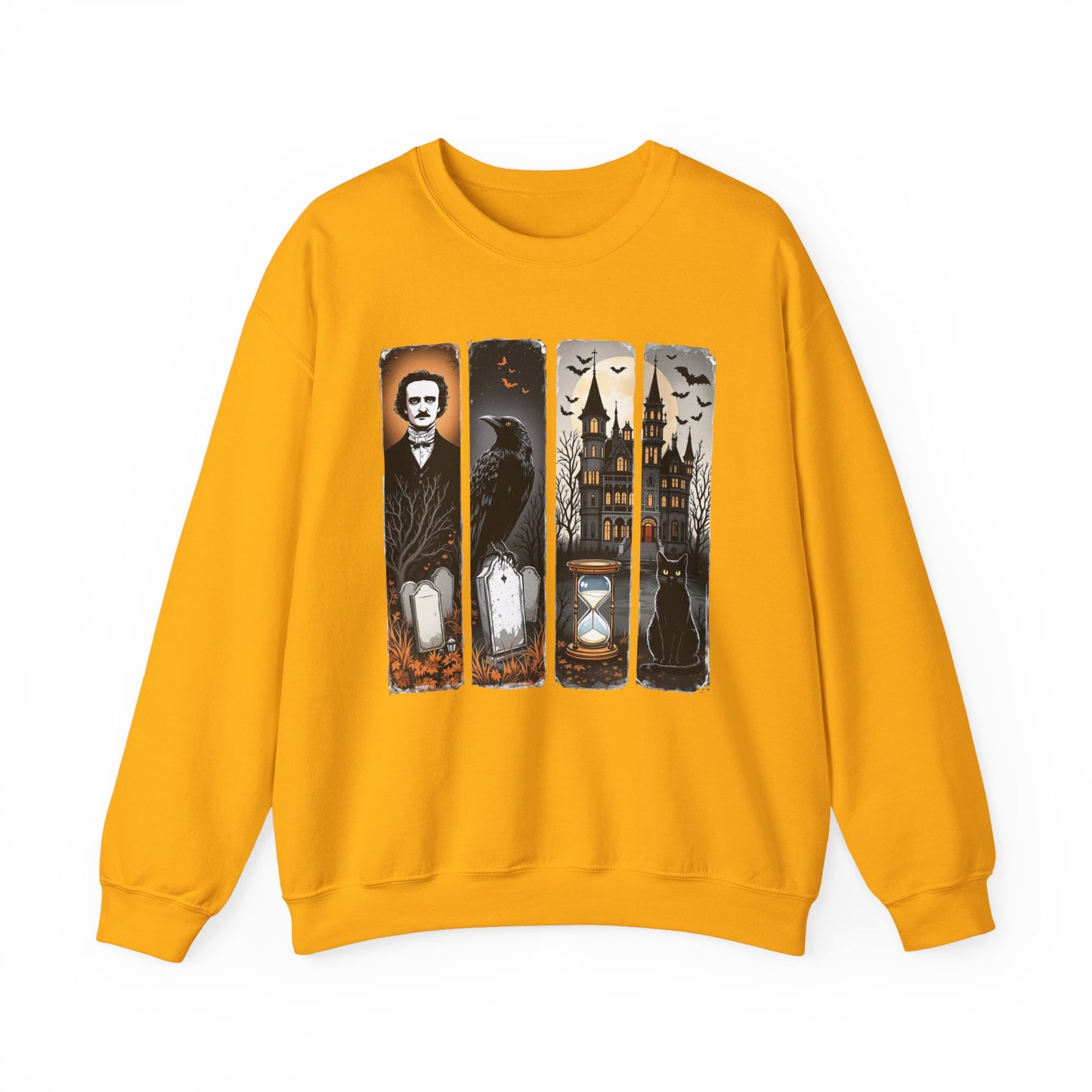 Edgar Allan Poe Sweatshirt The Raven Nevermore Gothic Horror Sweater Dark Academia Macabre Halloween Gift for Book Lovers Birthday Christmas Sweatshirt Printify Gold S