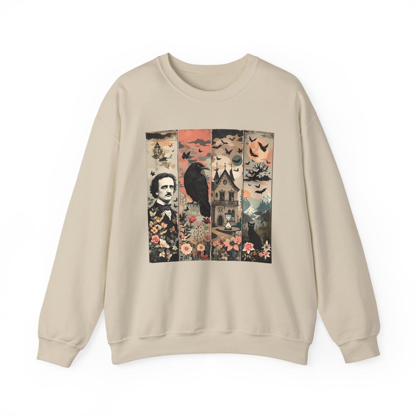 Edgar Allan Poe Sweatshirt The Raven Nevermore Gothic Horror Sweater Dark Academia Macabre Halloween Gift for Book Lovers Birthday Christmas Sweatshirt Printify Sand S