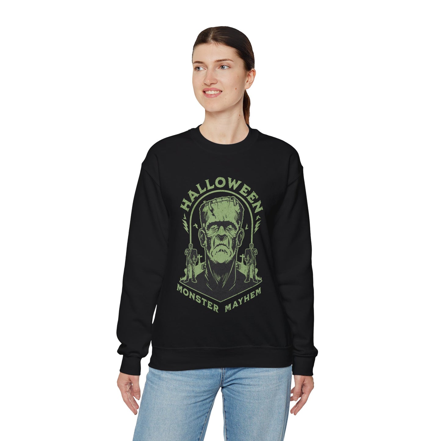 Vintage Halloween Frankenstein Monster Graphic Sweatshirt, Creepy Spooky Book Lover Gift, Horror Movie, Fall Festival Party Sweater. Sweatshirt Printify