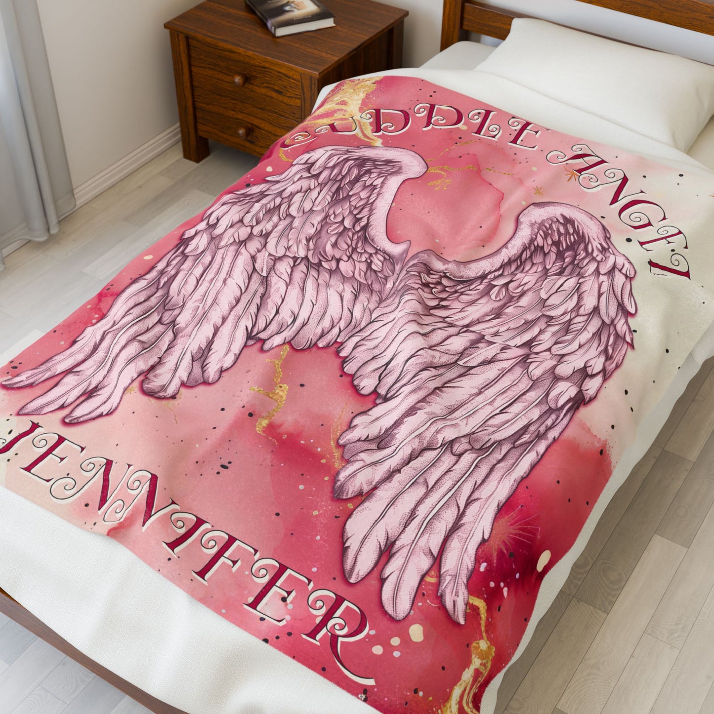 Custom Angel Wings Cuddle Plush Blanket Cozy Throw for Spiritual Gift for Birthday Christmas Gift for Mom or Best Girl Friends Angelic Love All Over Prints Printify