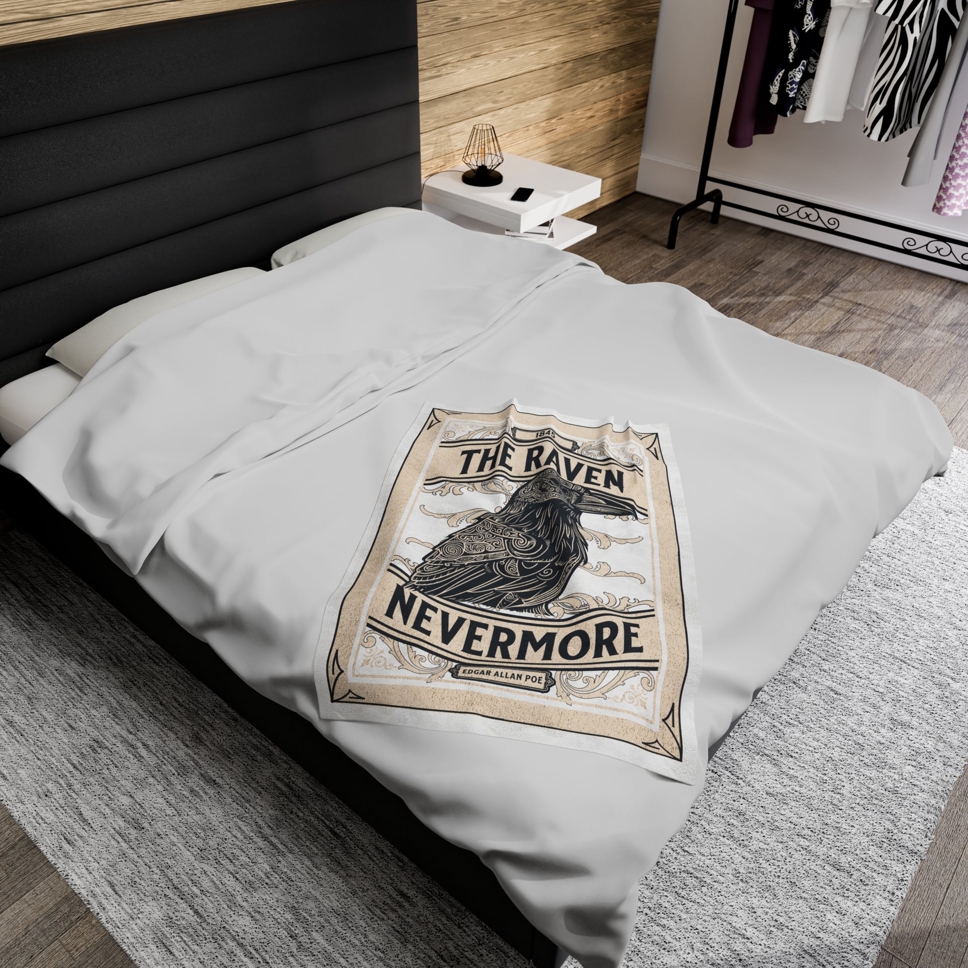 Edgar Allan Poe, Nevermore The Raven Throw Blanket, Book Lover Reading Blanket, Gothic Light, Dark Academia, Horror Movie Watching Blanket All Over Prints Printify