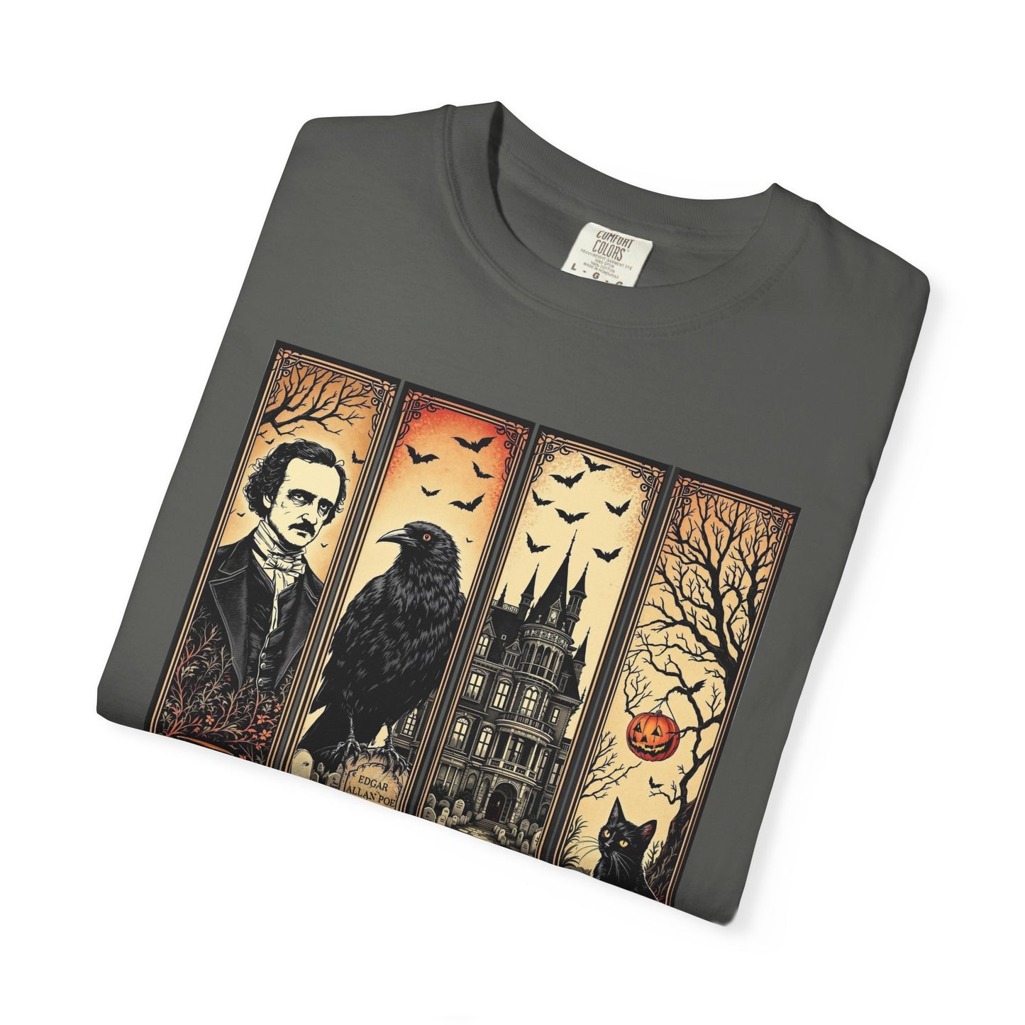 Edgar Allan Poe T-Shirt Gothic Graphic Tee The Raven Nevermore Quote Horror Literature Shirt Dark Academia Aesthetic Halloween Party Gift