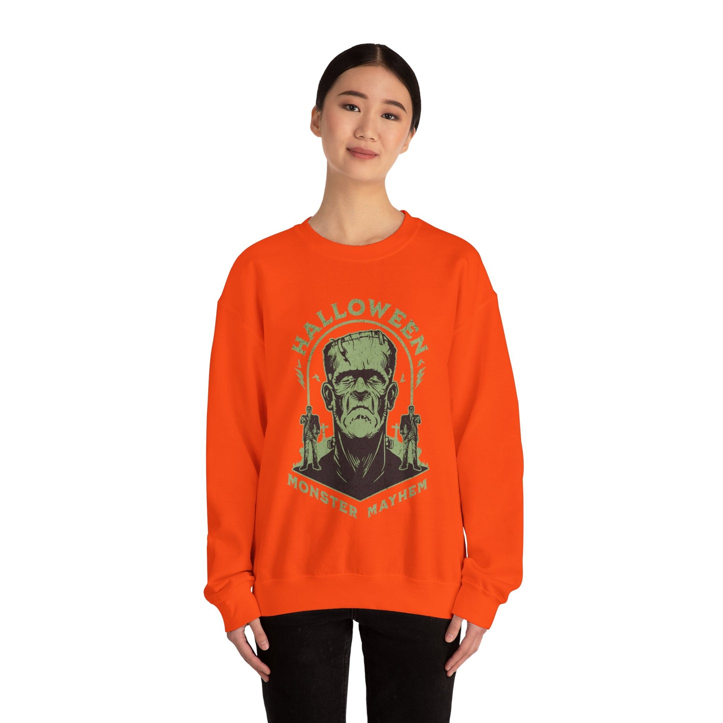 Vintage Halloween Frankenstein Monster Graphic Sweatshirt, Creepy Spooky Book Lover Gift, Horror Movie, Fall Festival Party Sweater. Sweatshirt Printify